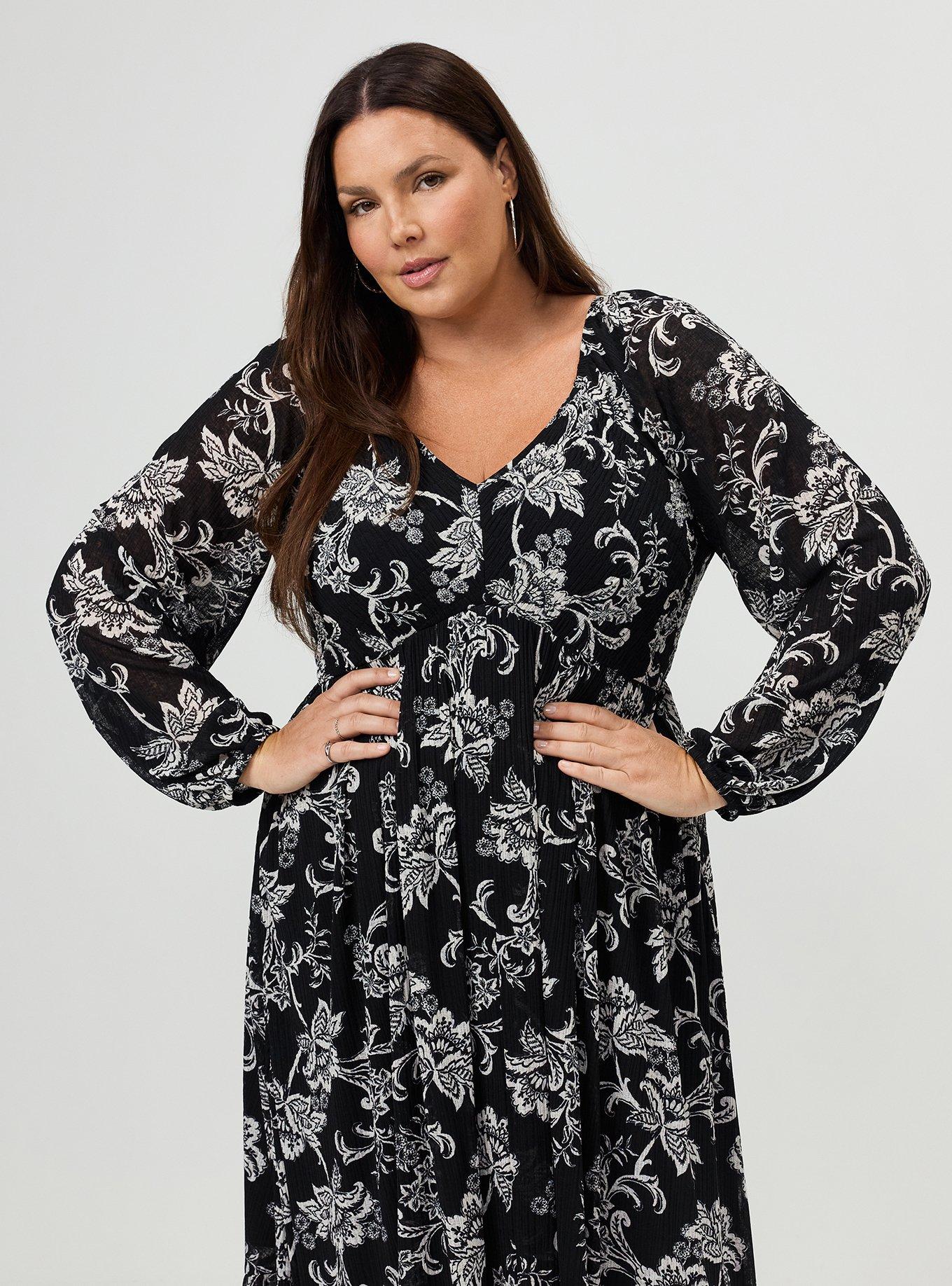 Smocked Bodice Maxi Dress, ELIANA JACOBEAN BLACK, alternate