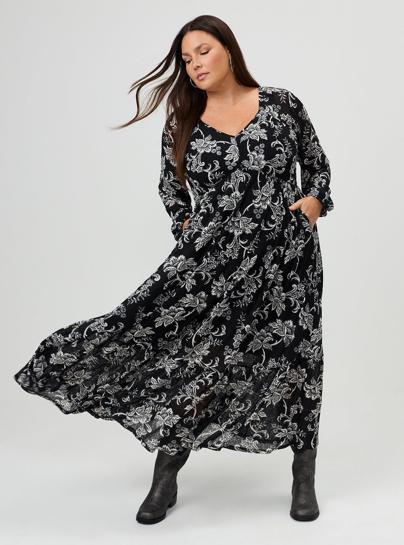 Smocked Bodice Maxi Dress, ELIANA JACOBEAN BLACK, alternate