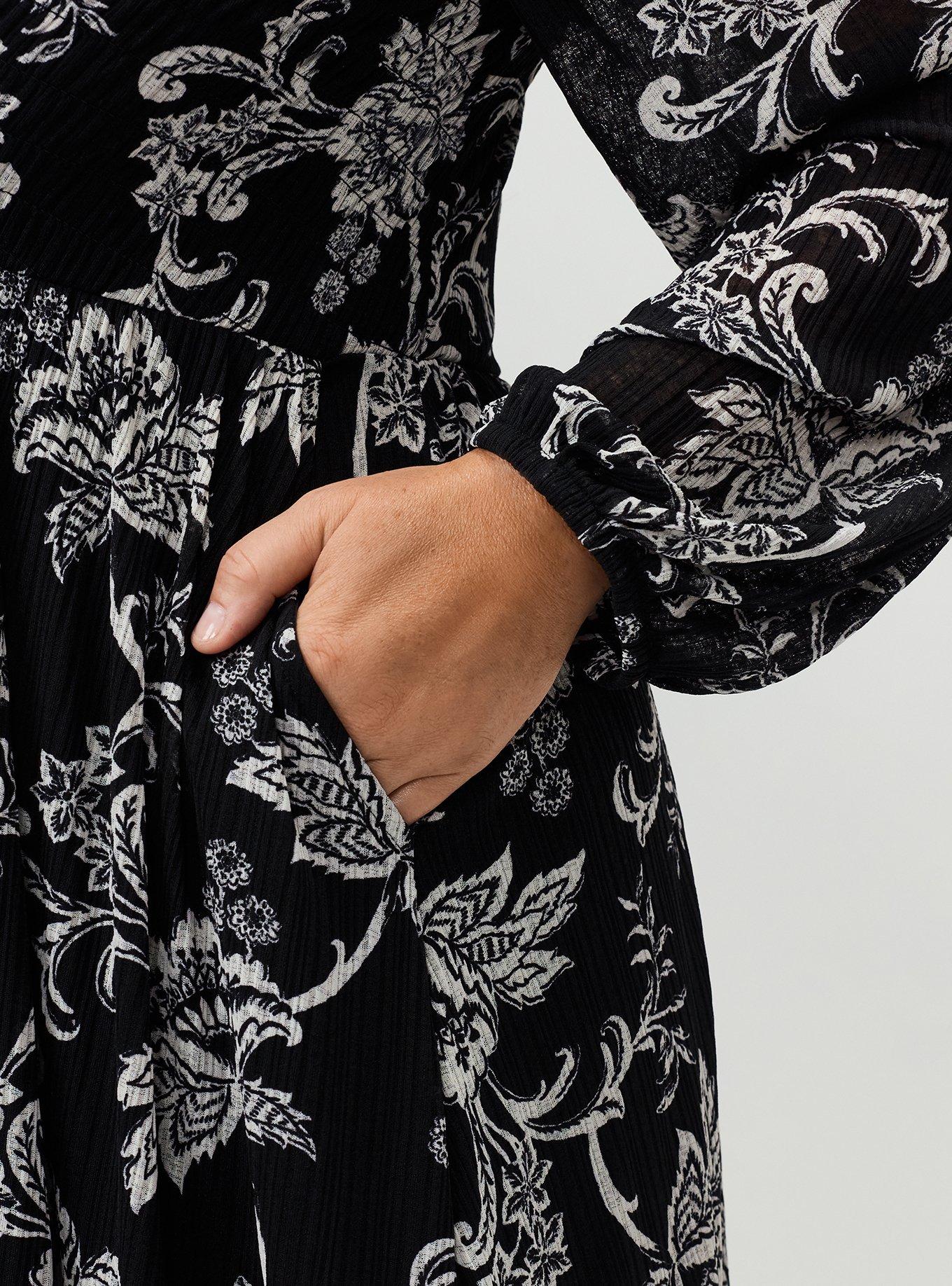 Smocked Bodice Maxi Dress, ELIANA JACOBEAN BLACK, alternate