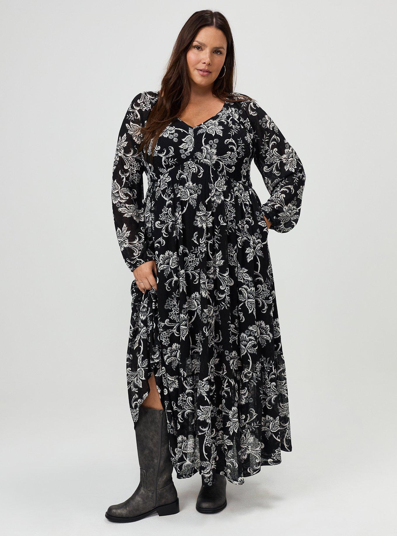 Smocked Bodice Maxi Dress, ELIANA JACOBEAN BLACK, hi-res