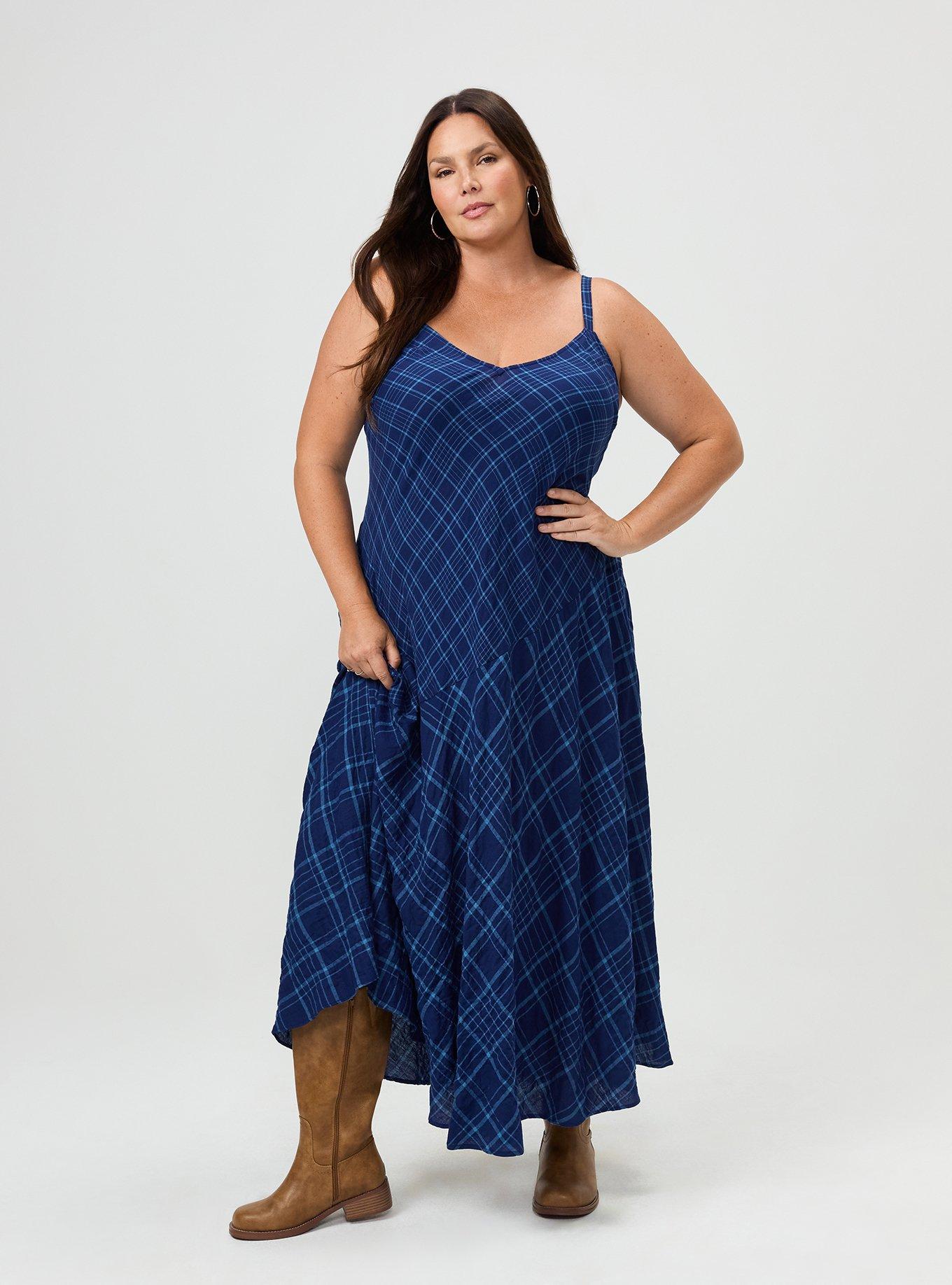 Plaid Maxi Dress, TOWN PLAID BLUE BIAS, hi-res