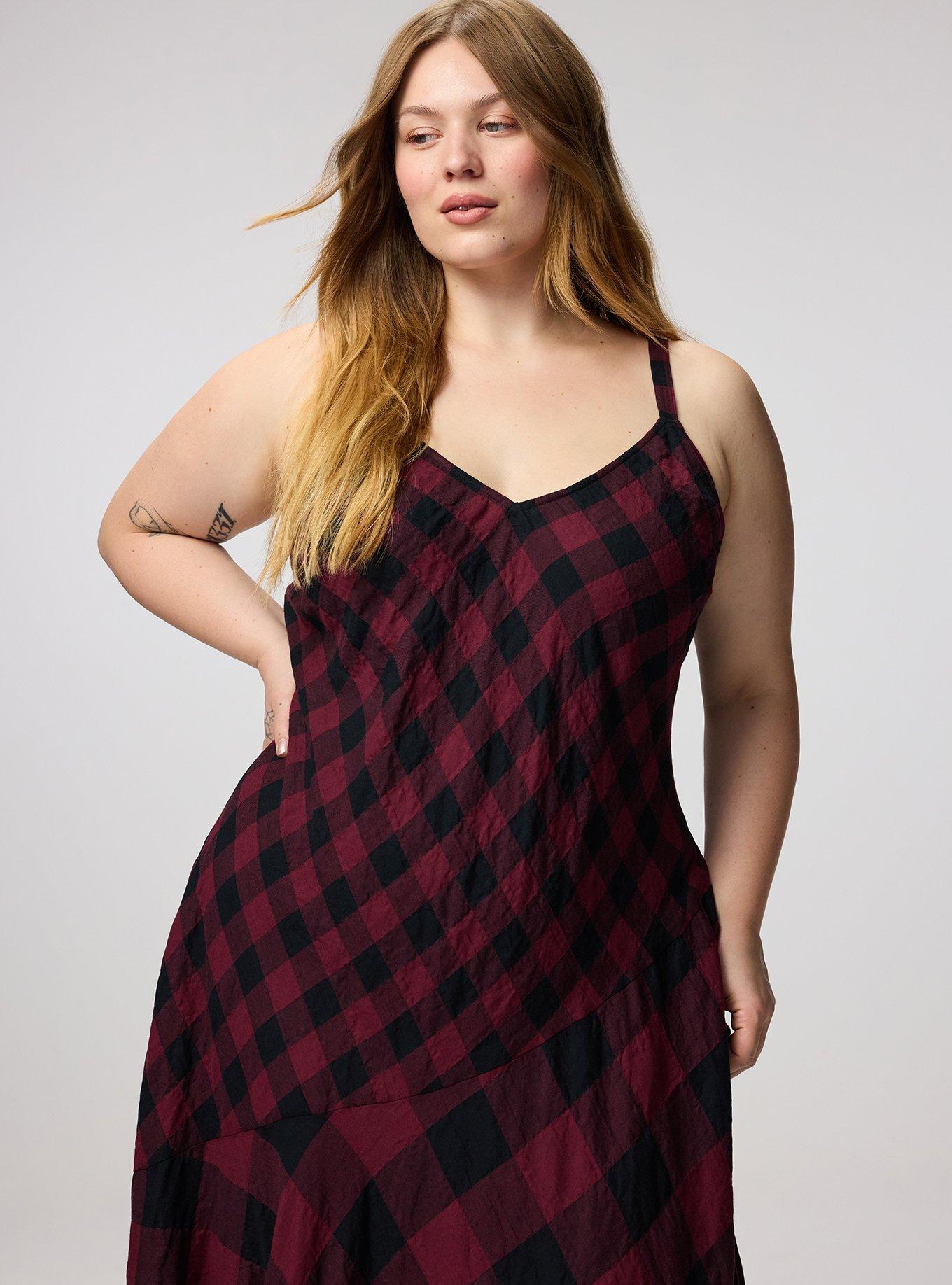 Plaid Maxi Dress, CANDANCE  BUFFALO CHECK BURGUNDY, alternate