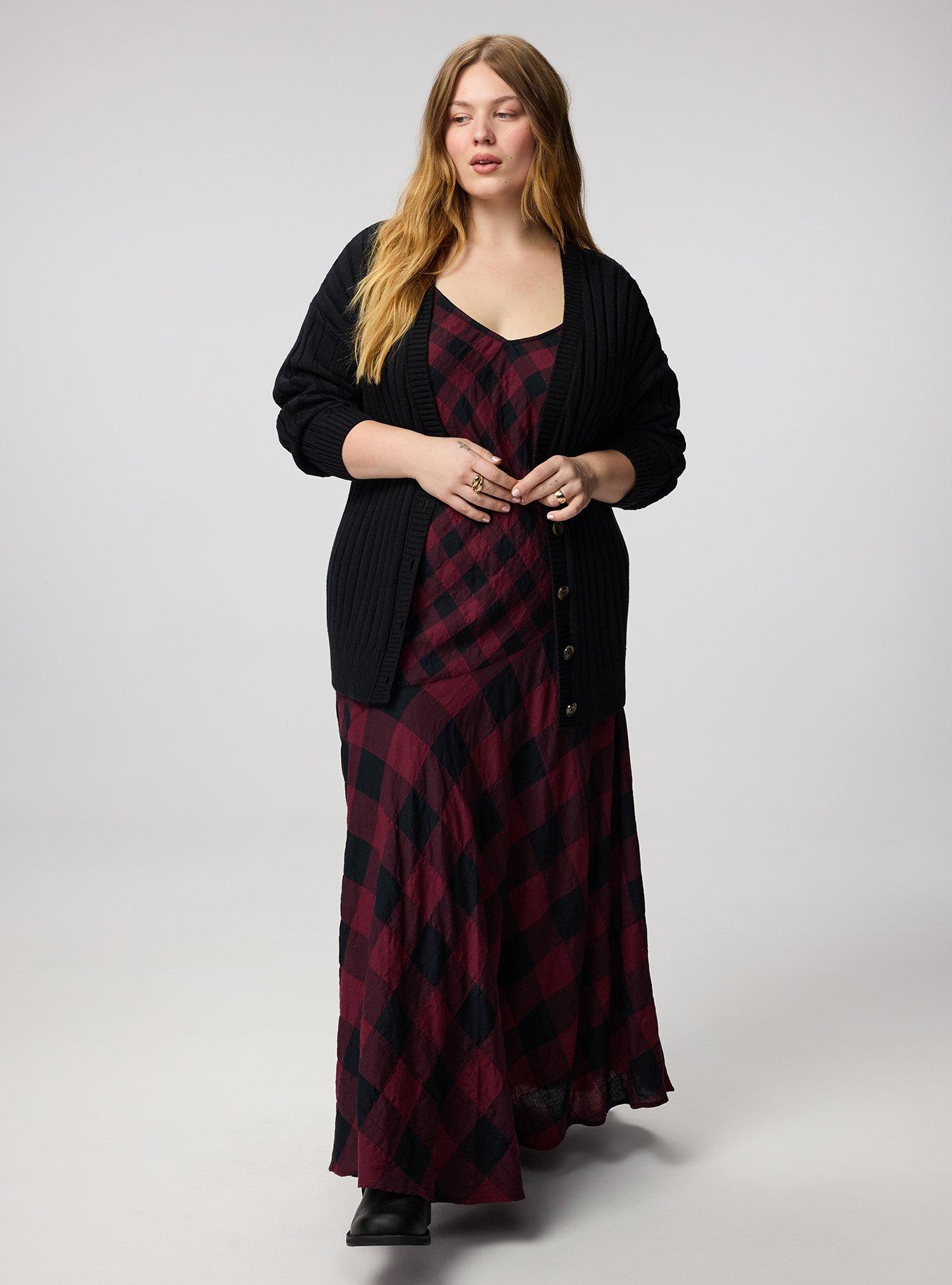 Plaid Maxi Dress, CANDANCE  BUFFALO CHECK BURGUNDY, alternate