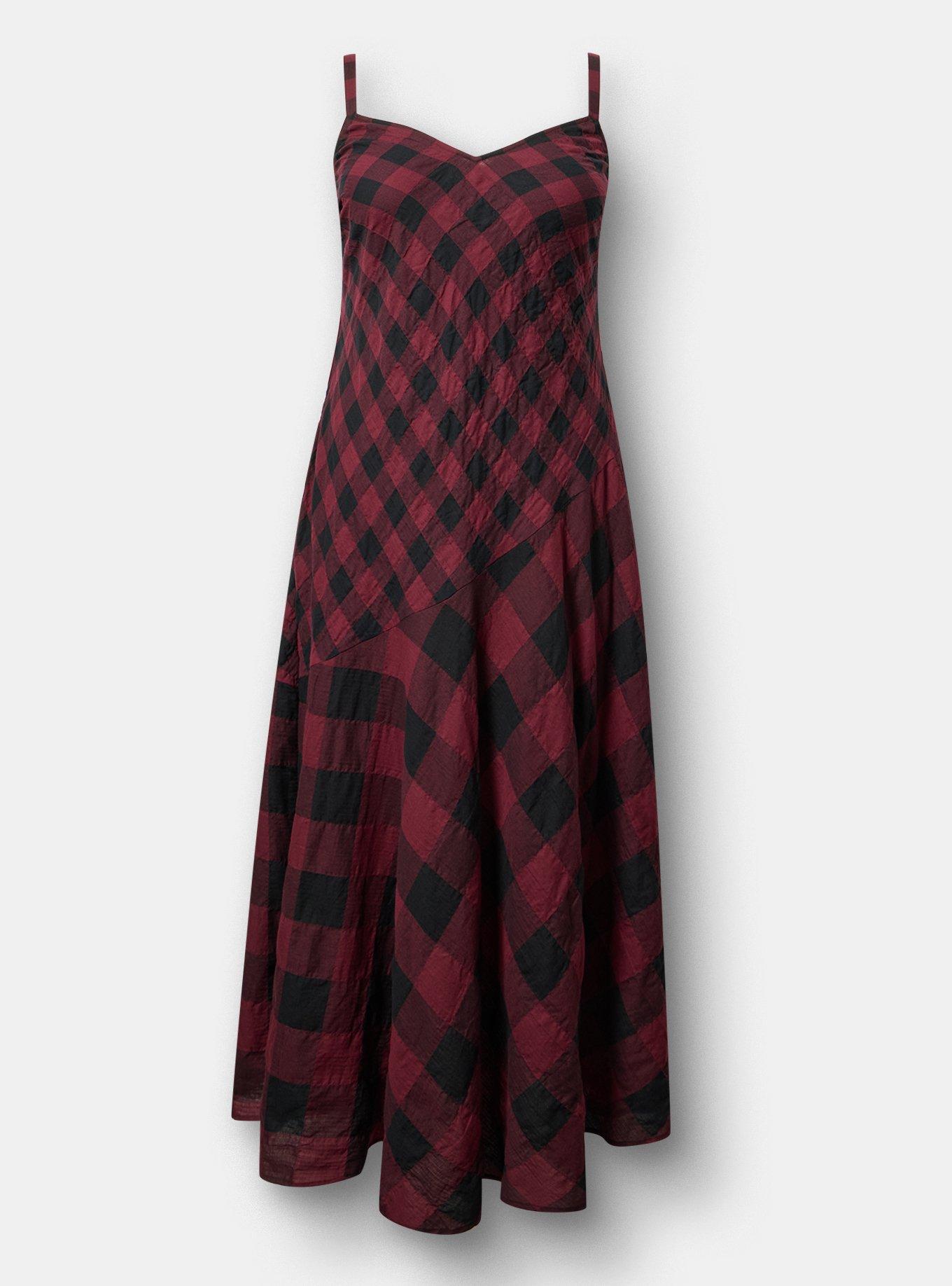 Plaid Maxi Dress, CANDANCE  BUFFALO CHECK BURGUNDY, flat
