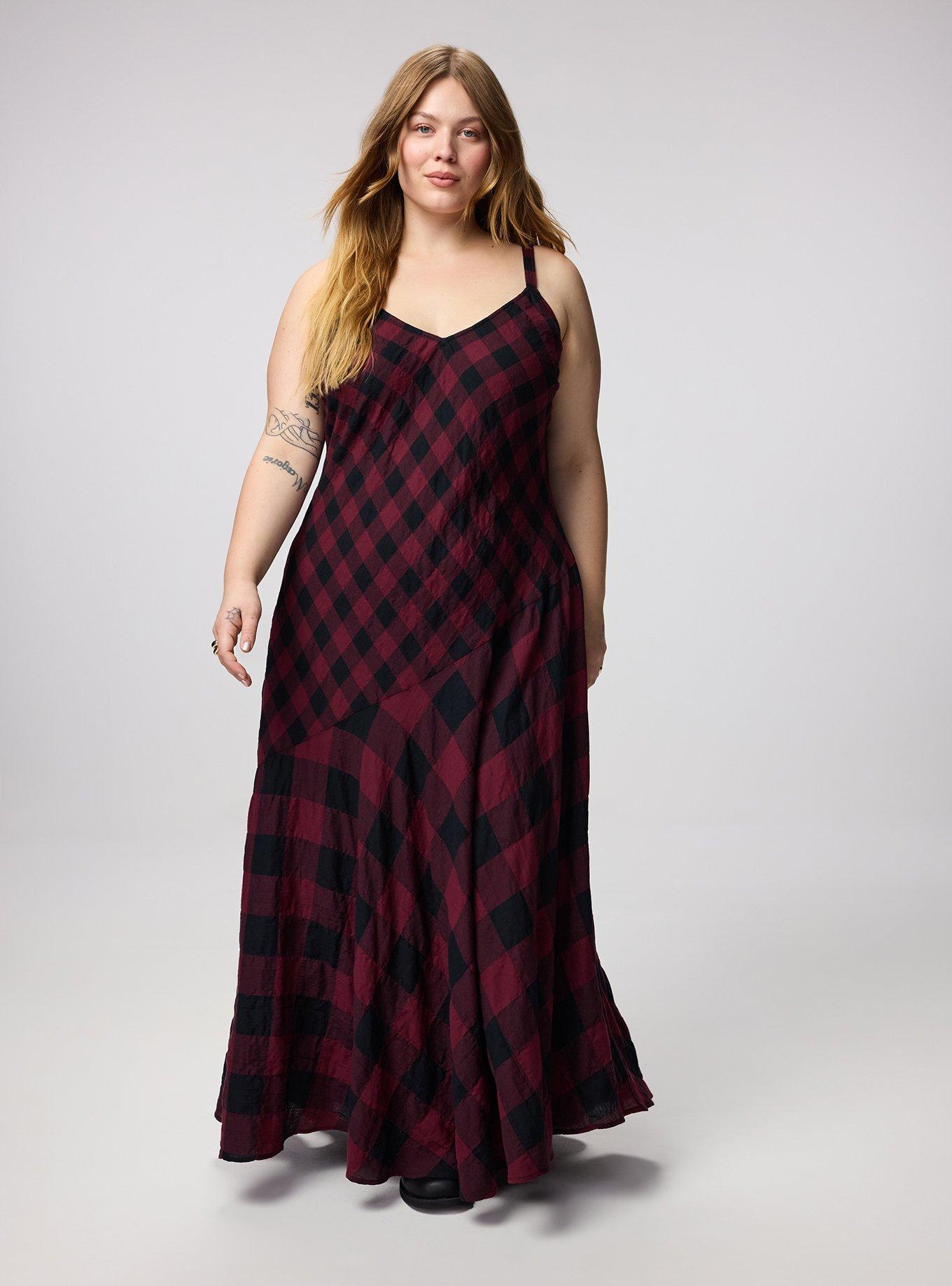 Plaid Maxi Dress, CANDANCE  BUFFALO CHECK BURGUNDY, hi-res