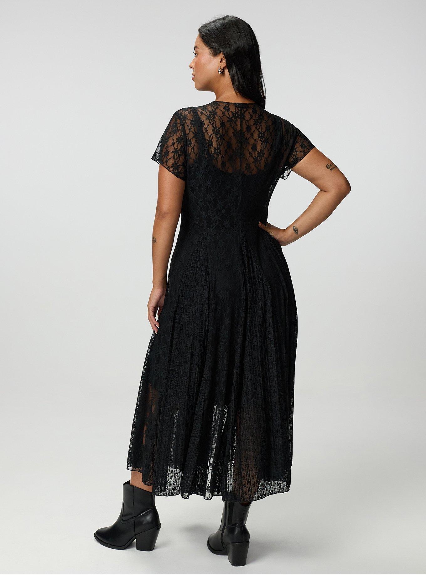 Mix Lace Maxi Dress, DEEP BLACK, alternate