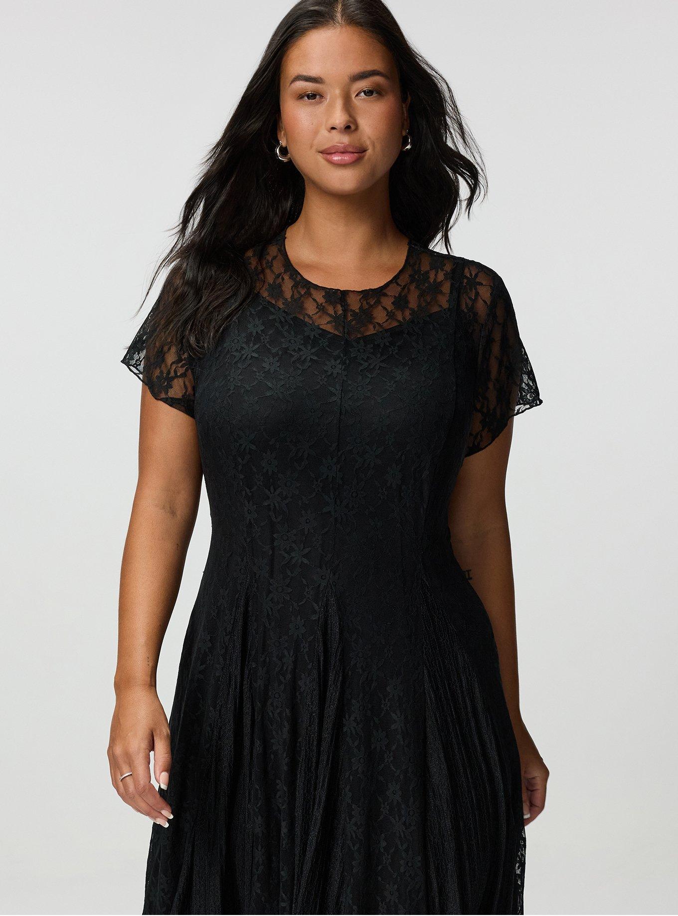 Mix Lace Maxi Dress, DEEP BLACK, alternate