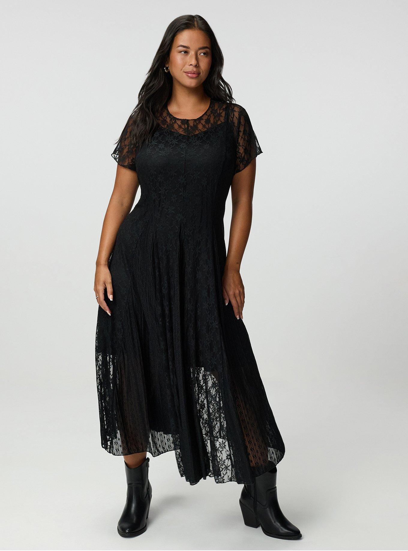 Mix Lace Maxi Dress, DEEP BLACK, alternate