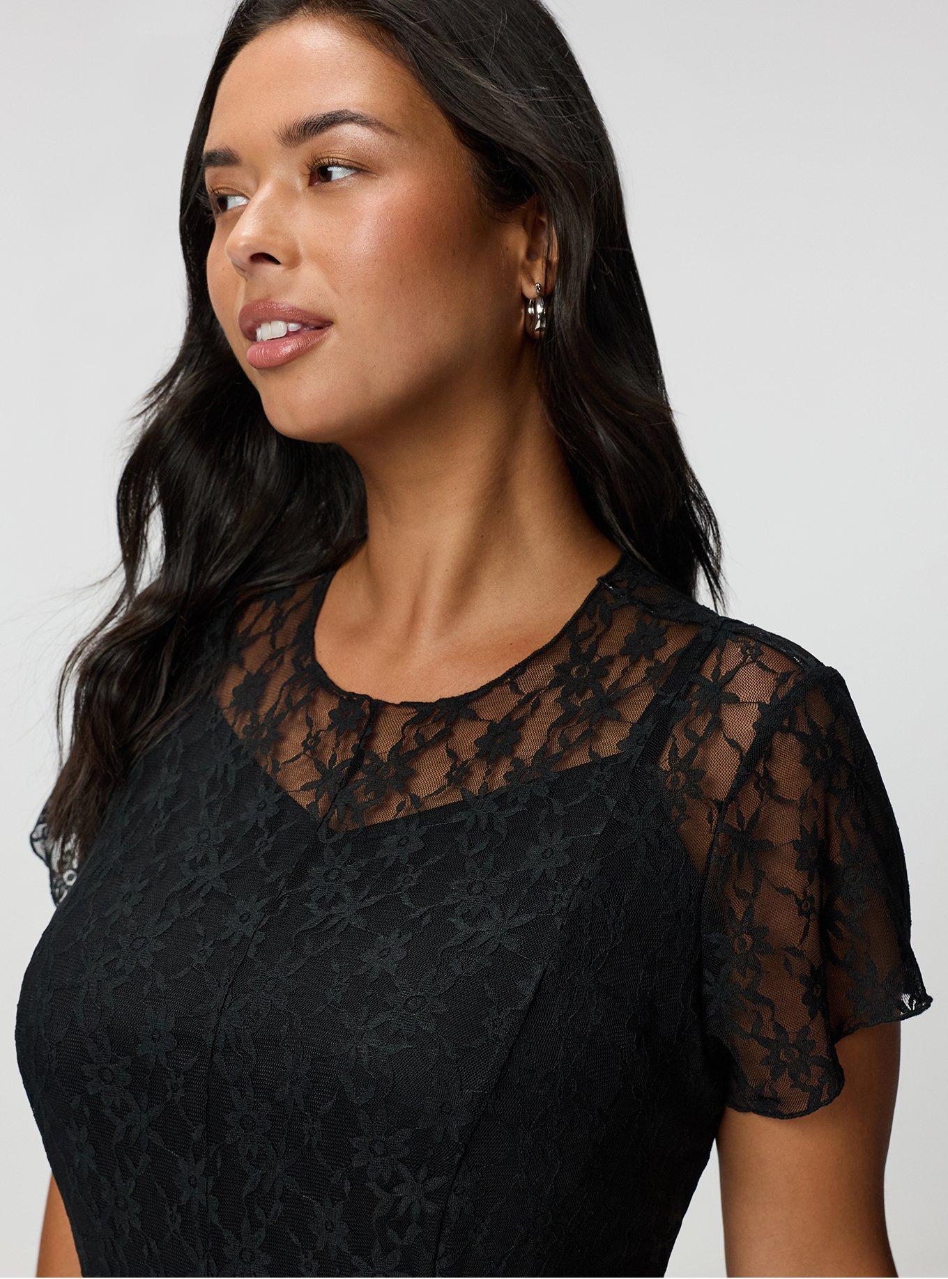 Mix Lace Maxi Dress, DEEP BLACK, alternate