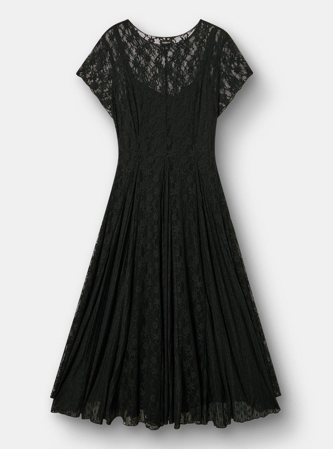 Mix Lace Maxi Dress, DEEP BLACK, flat