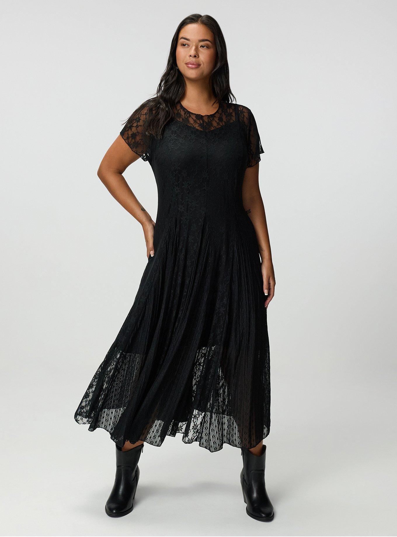 Mix Lace Maxi Dress, DEEP BLACK, hi-res