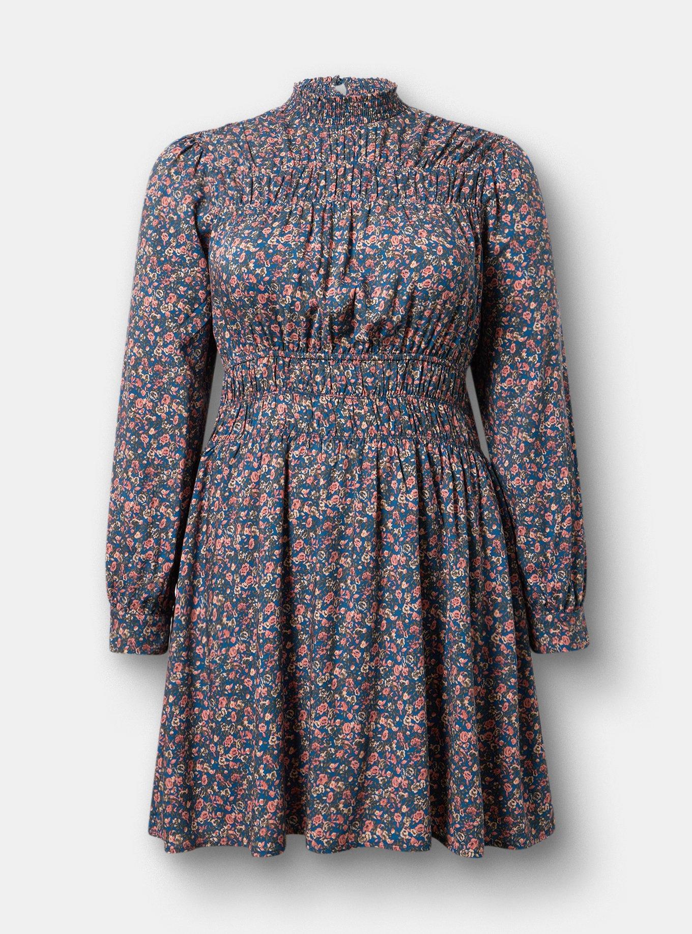 Smocked Ruched Mini Dress, CLASSIC LIBERTY FLORAL SAILOR BLUE, hi-res