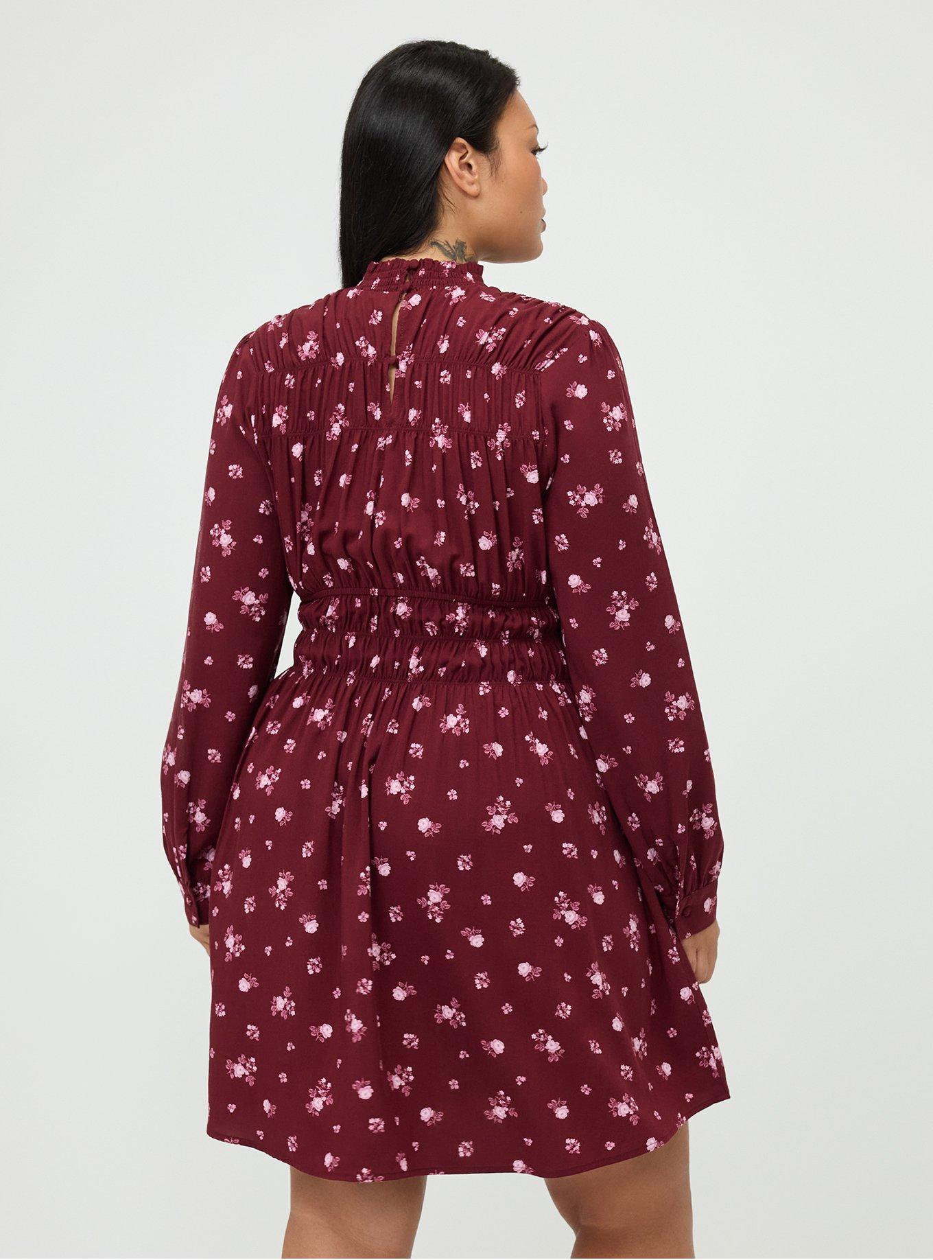 Smocked Ruched Mini Dress, MEG DITSY FLORAL BURGUNDY, alternate