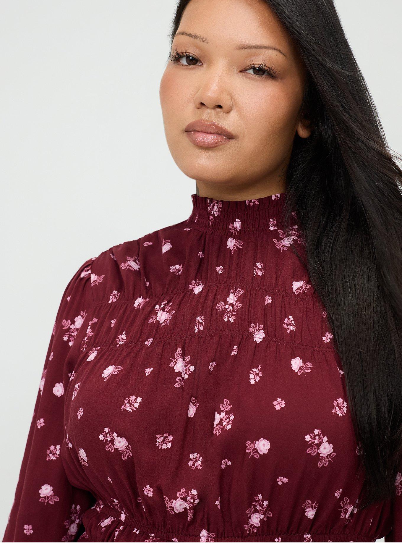 Smocked Ruched Mini Dress, MEG DITSY FLORAL BURGUNDY, alternate