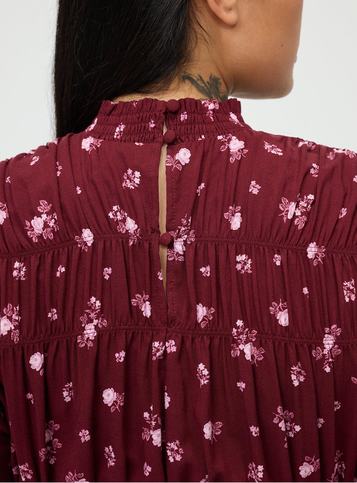 Smocked Ruched Mini Dress, MEG DITSY FLORAL BURGUNDY, alternate