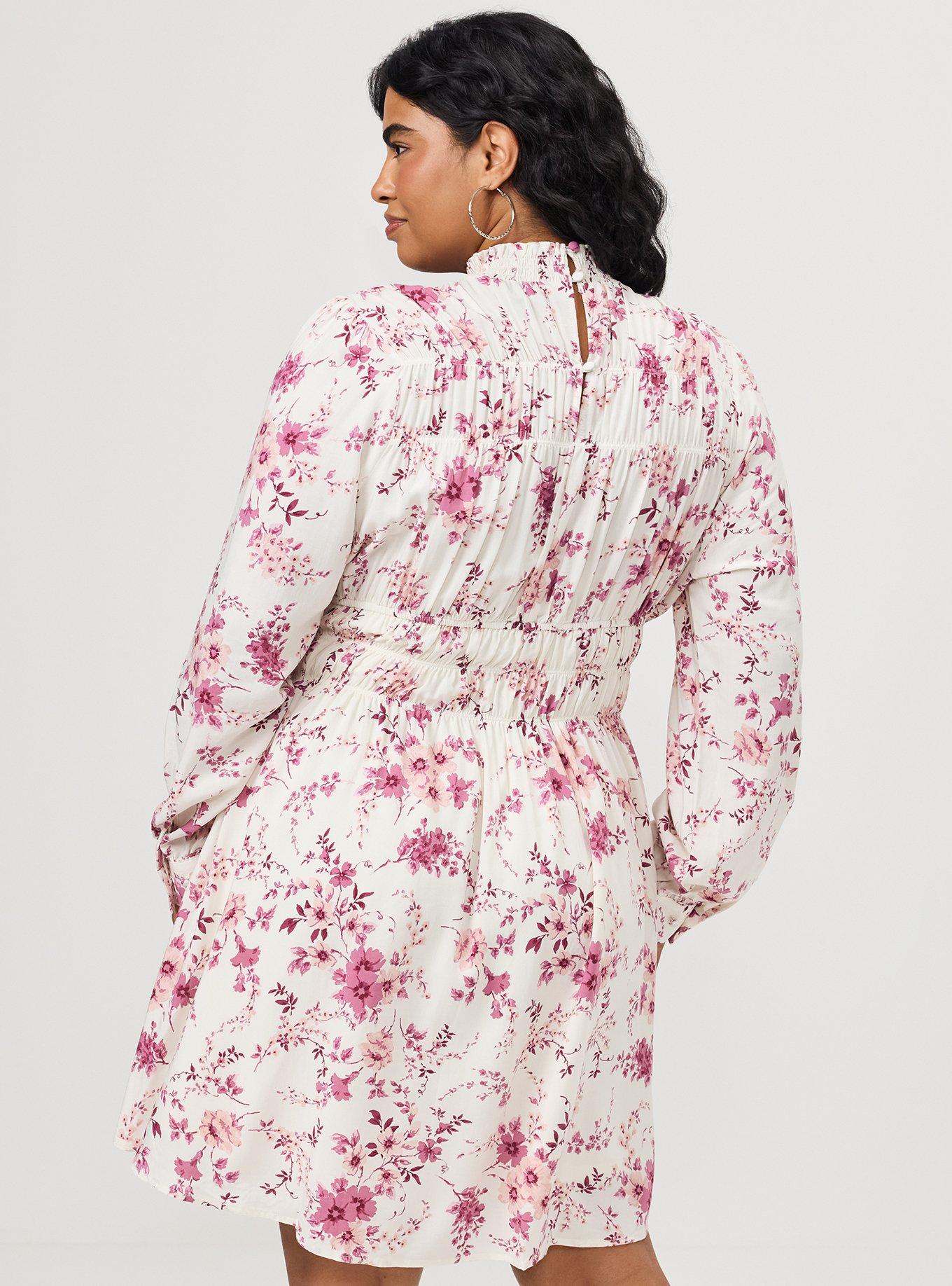Smocked Ruched Mini Dress, GRACEY FLORAL IVORY, alternate