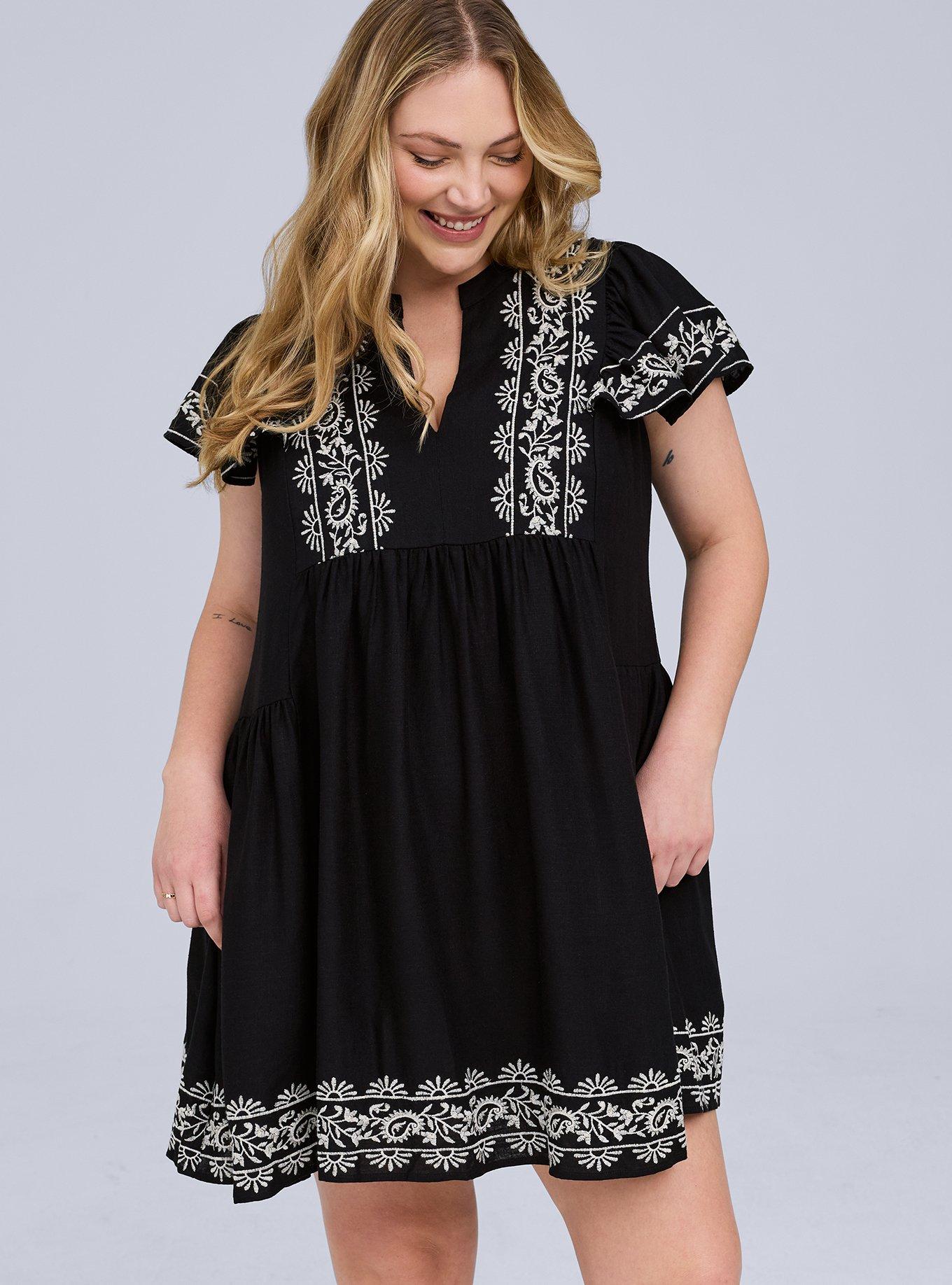 Belle Isle Embroidered Trapeze Dress, DEEP BLACK, alternate