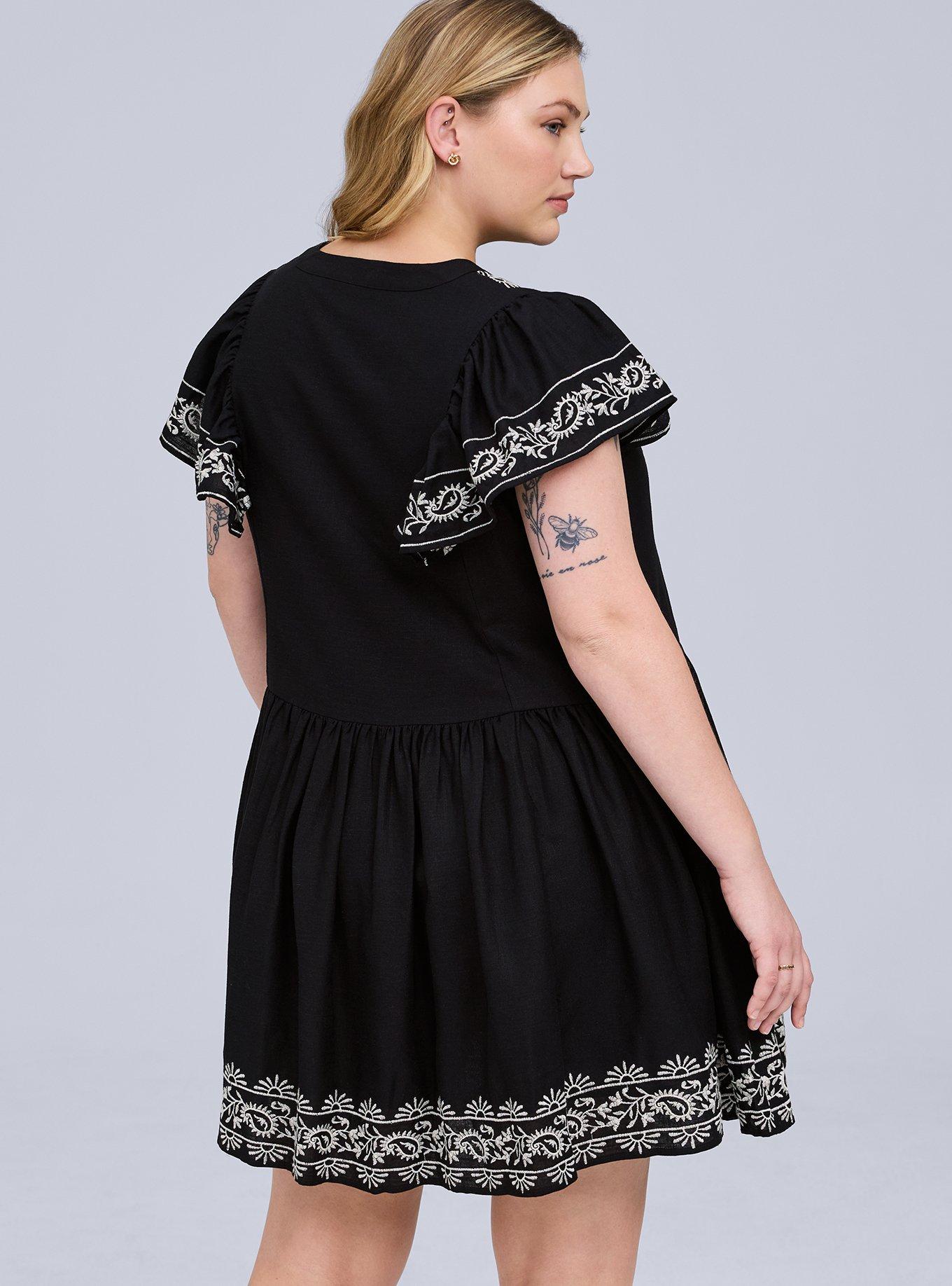 Belle Isle Embroidered Trapeze Dress, DEEP BLACK, alternate
