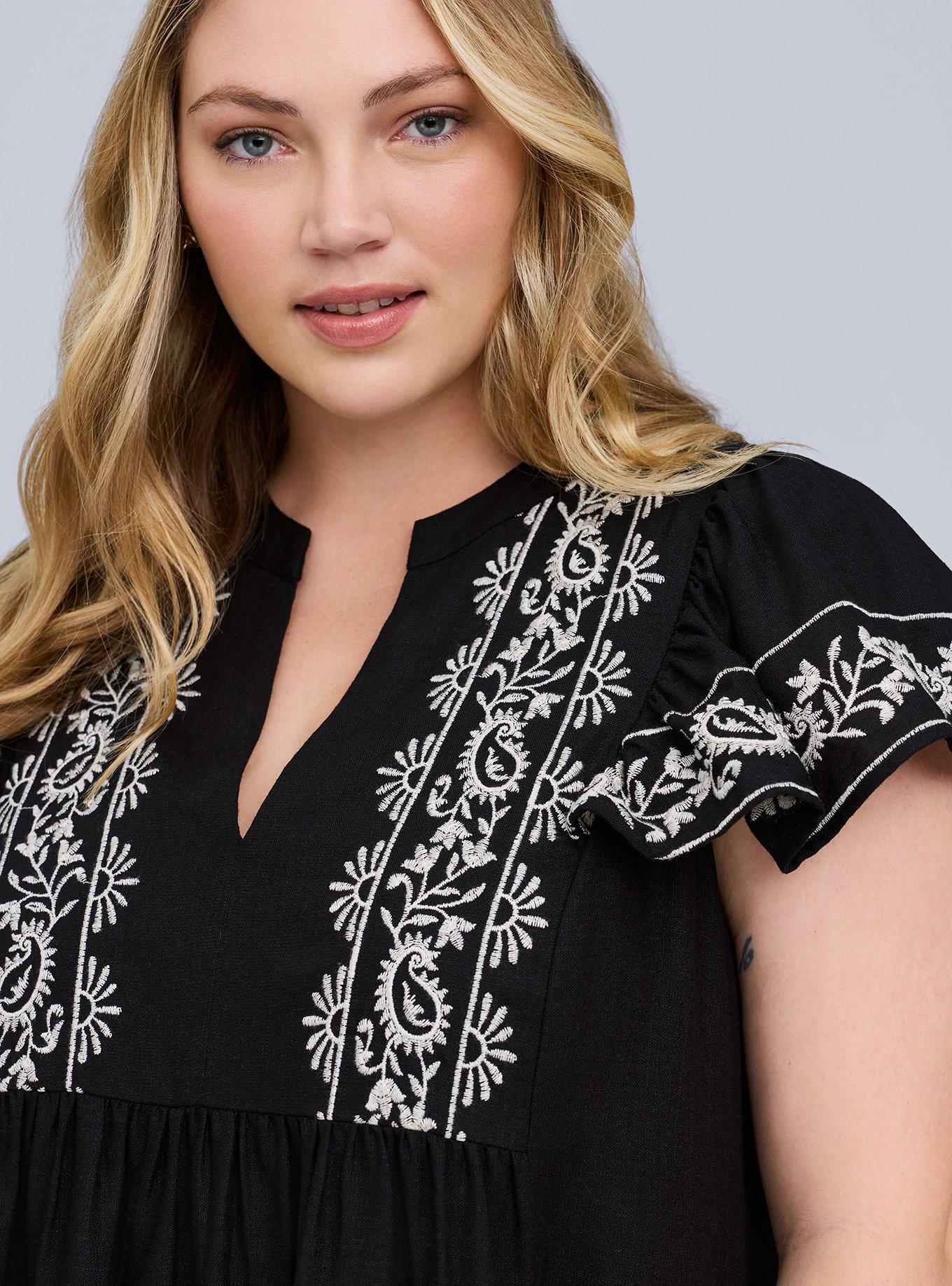 Belle Isle Embroidered Trapeze Dress, DEEP BLACK, alternate