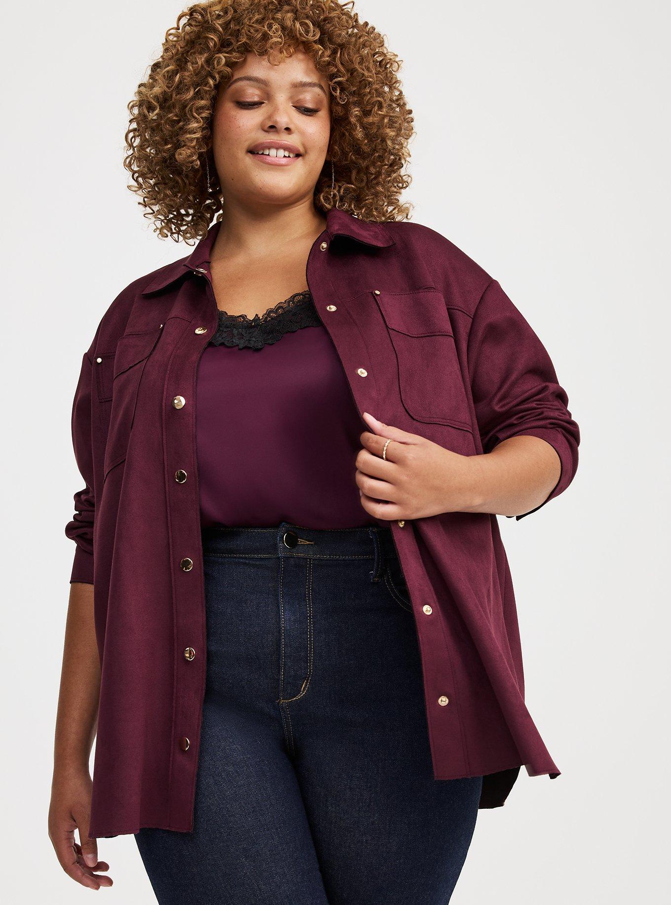 Faux Suede Shacket in Burgundy