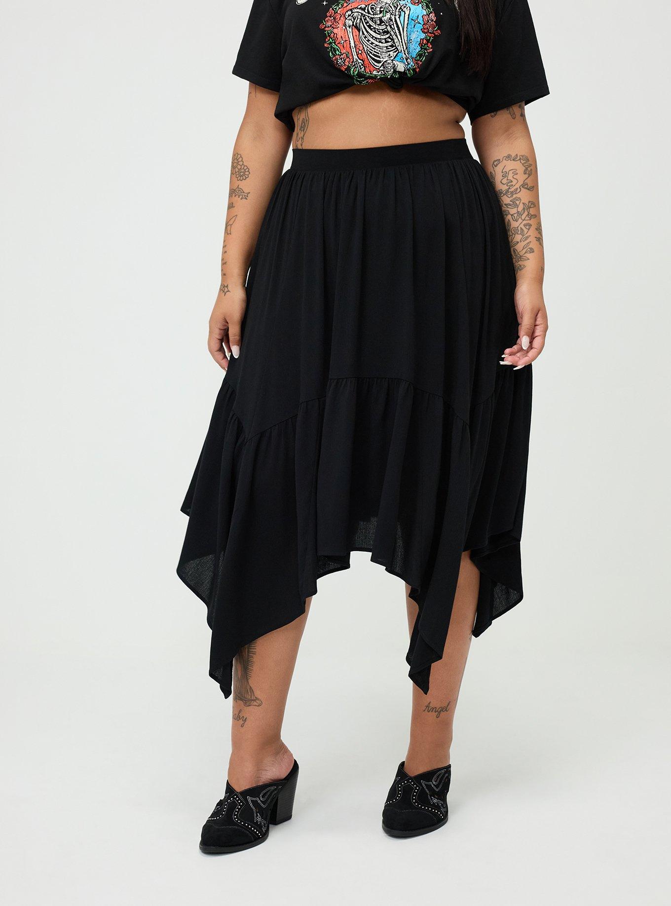 Plus Size Tiered Hanky Hem Maxi Skirt, DEEP BLACK, alternate