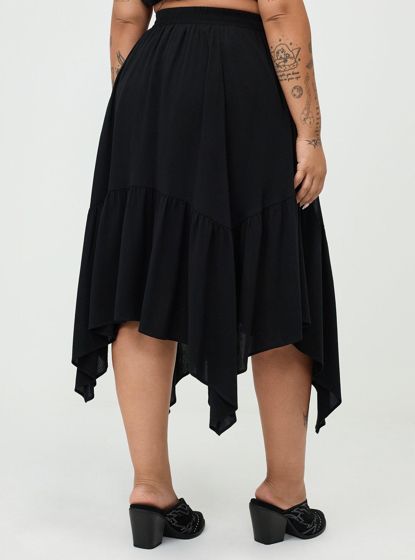 Plus Size Tiered Hanky Hem Maxi Skirt, DEEP BLACK, alternate