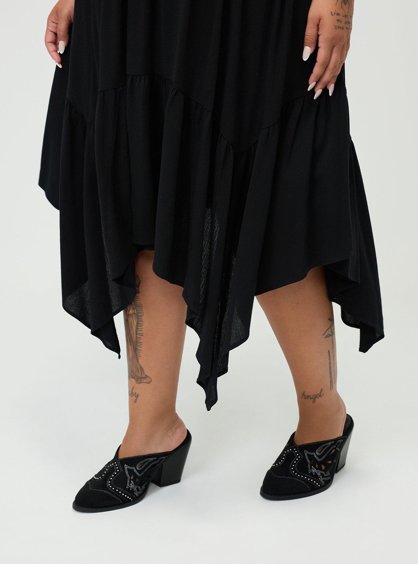 Plus Size Tiered Hanky Hem Maxi Skirt, DEEP BLACK, alternate