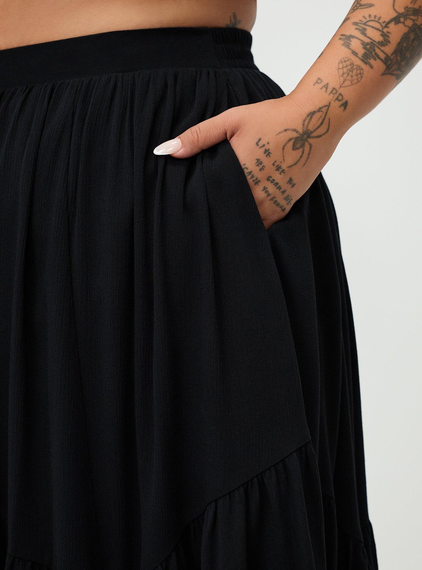 Plus Size Tiered Hanky Hem Maxi Skirt, DEEP BLACK, alternate