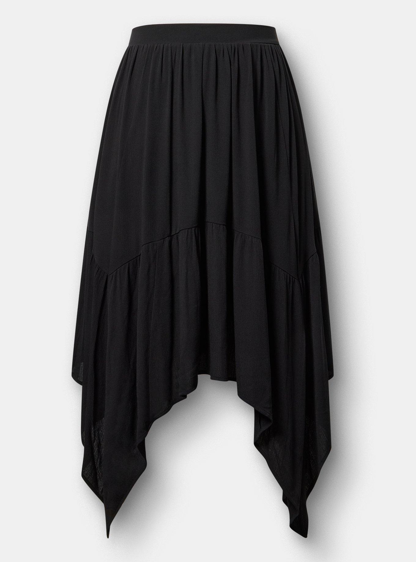 Plus Size Tiered Hanky Hem Maxi Skirt, DEEP BLACK, flat