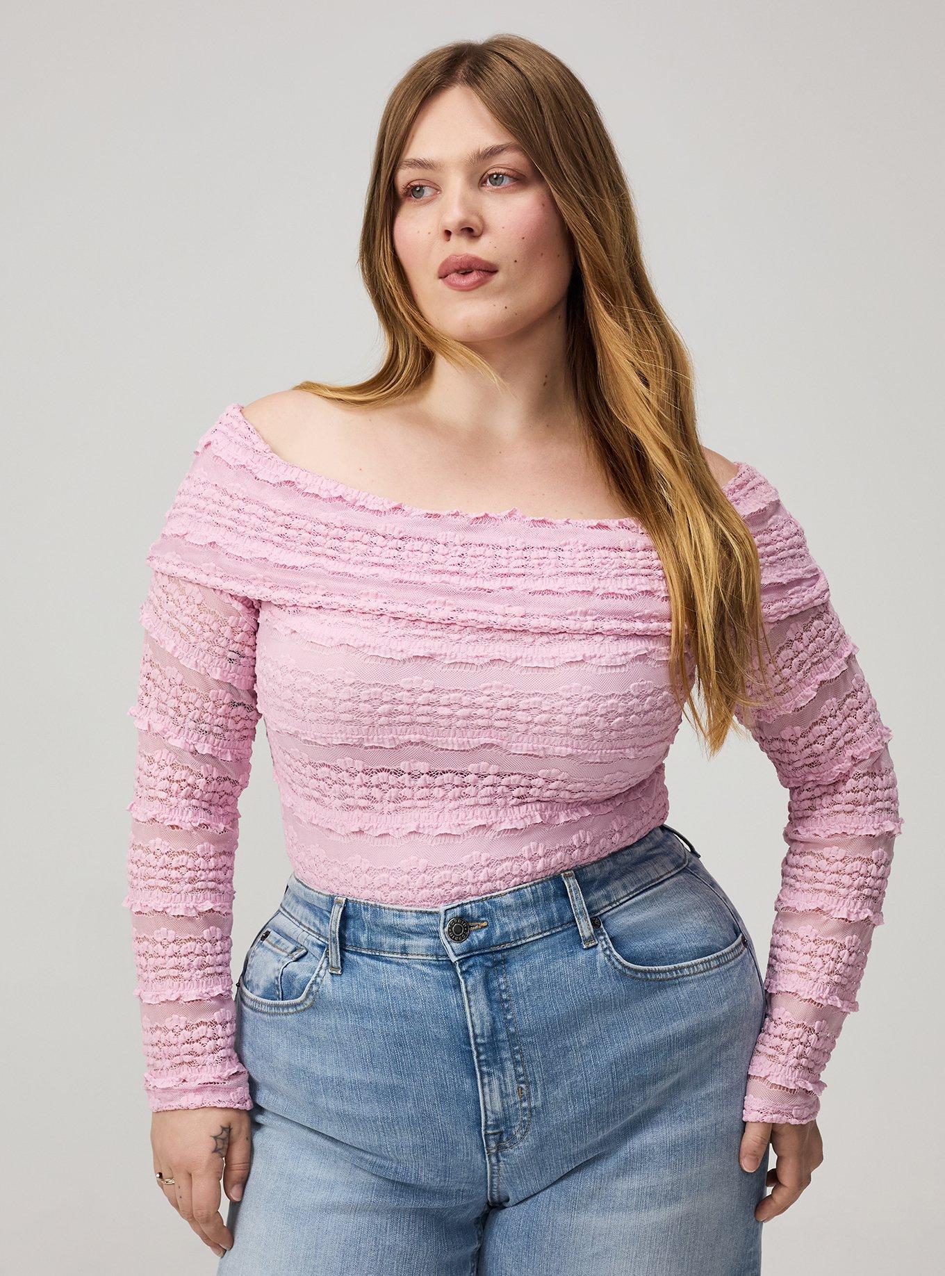 Plus Size Off-Shoulder Lace Top, FRAGRANT LILAC, alternate