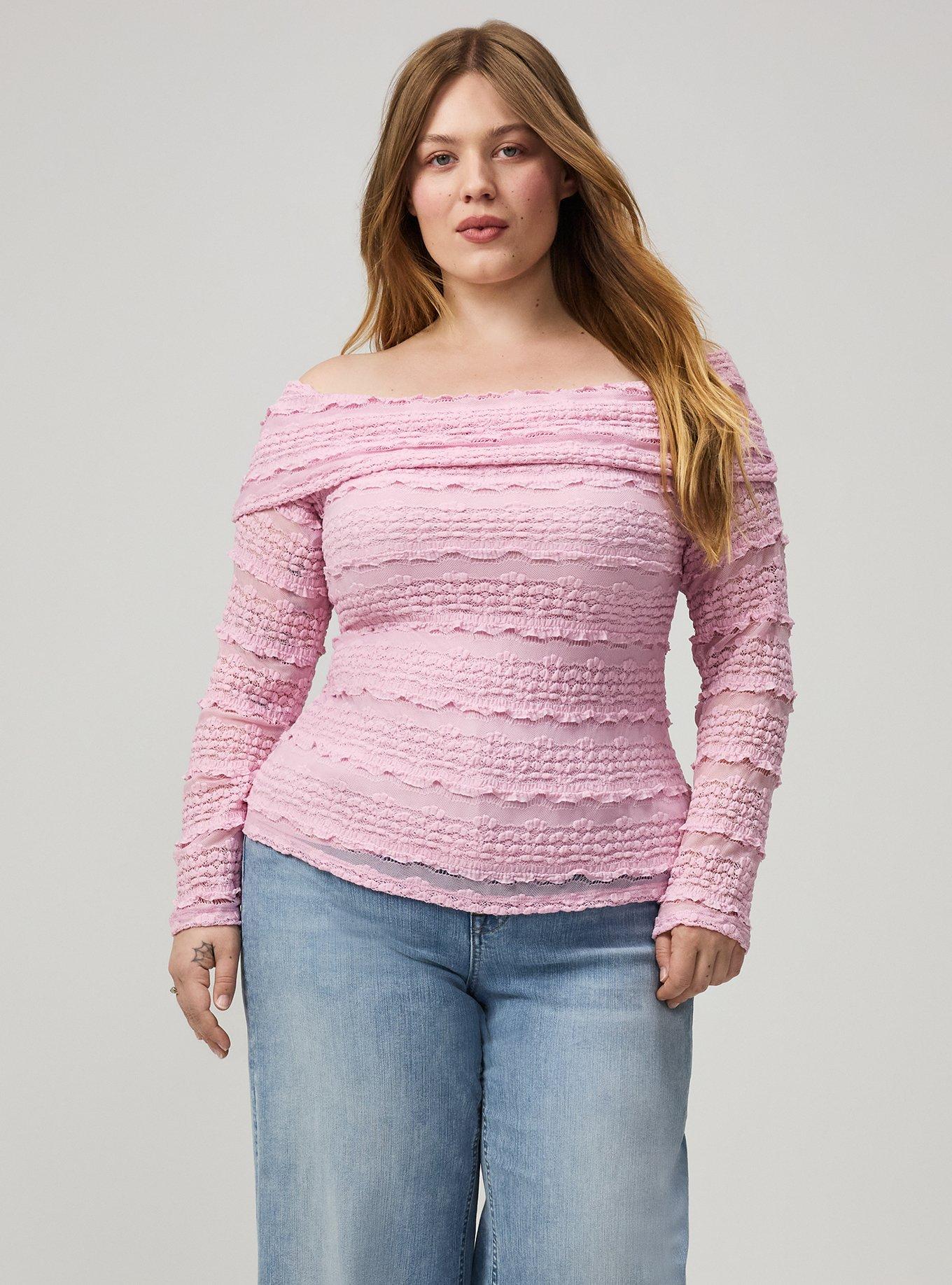 Plus Size Off-Shoulder Lace Top, FRAGRANT LILAC, alternate