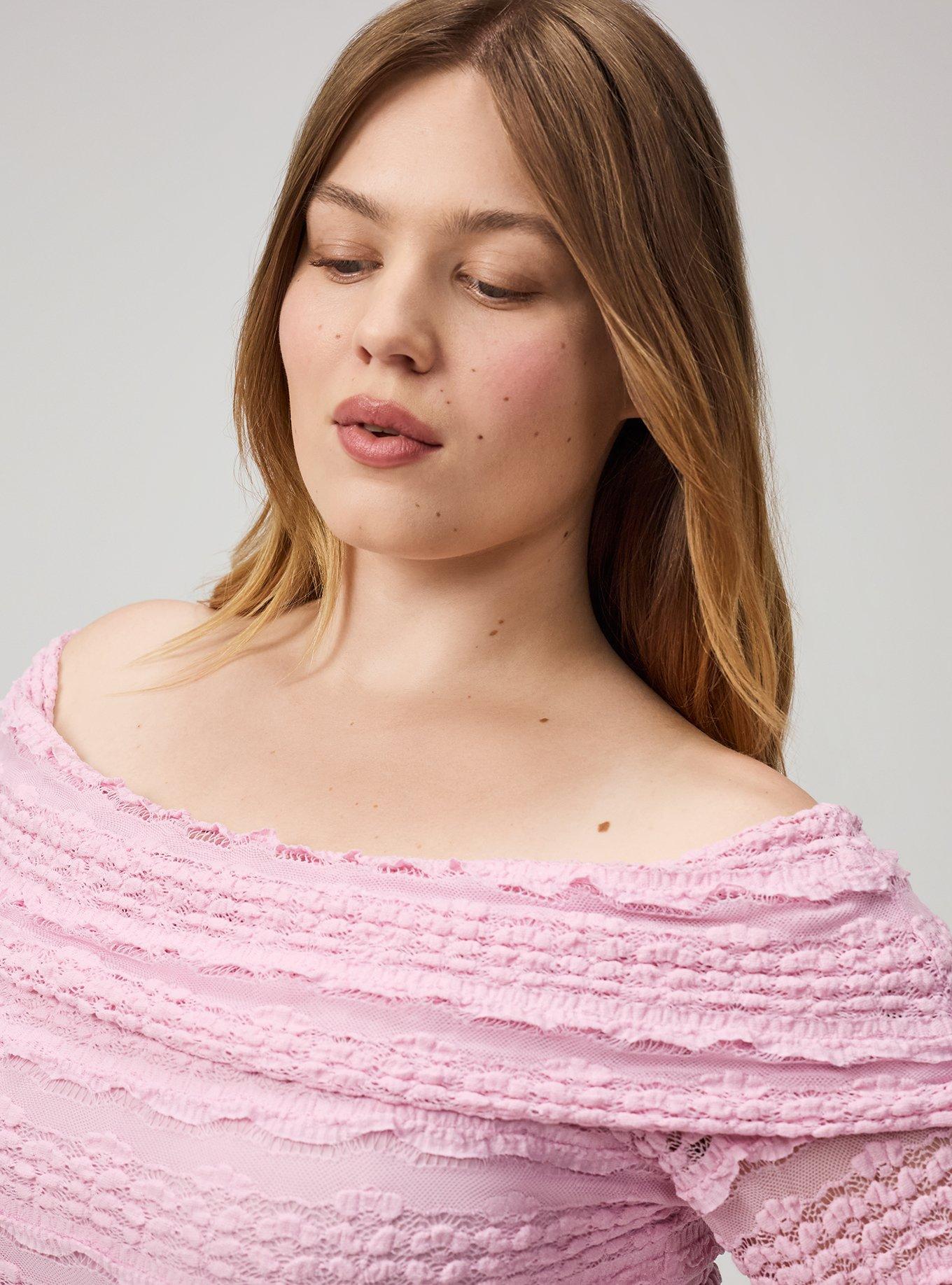 Plus Size Off-Shoulder Lace Top, FRAGRANT LILAC, alternate