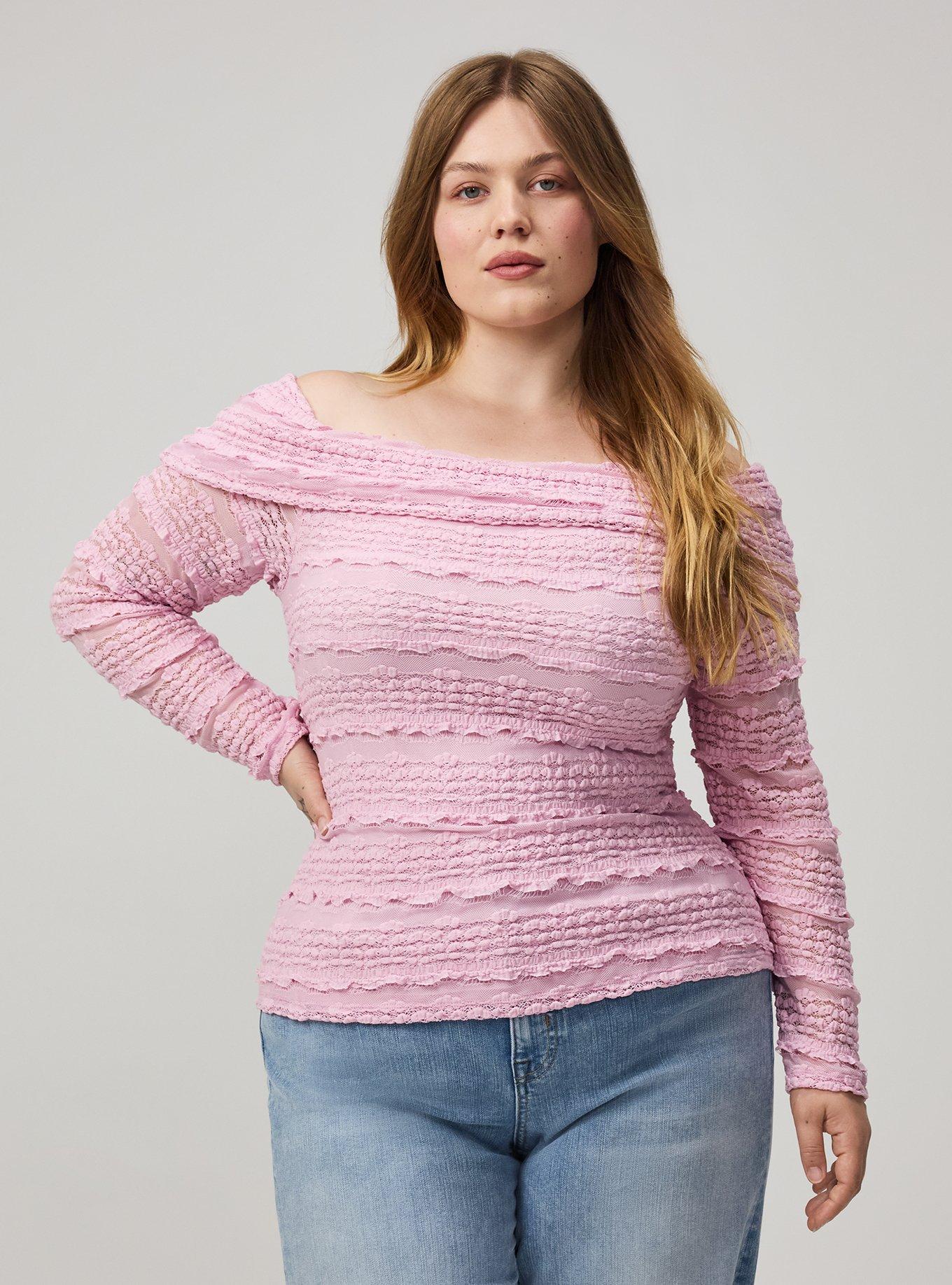 Plus Size Off-Shoulder Lace Top, FRAGRANT LILAC, hi-res