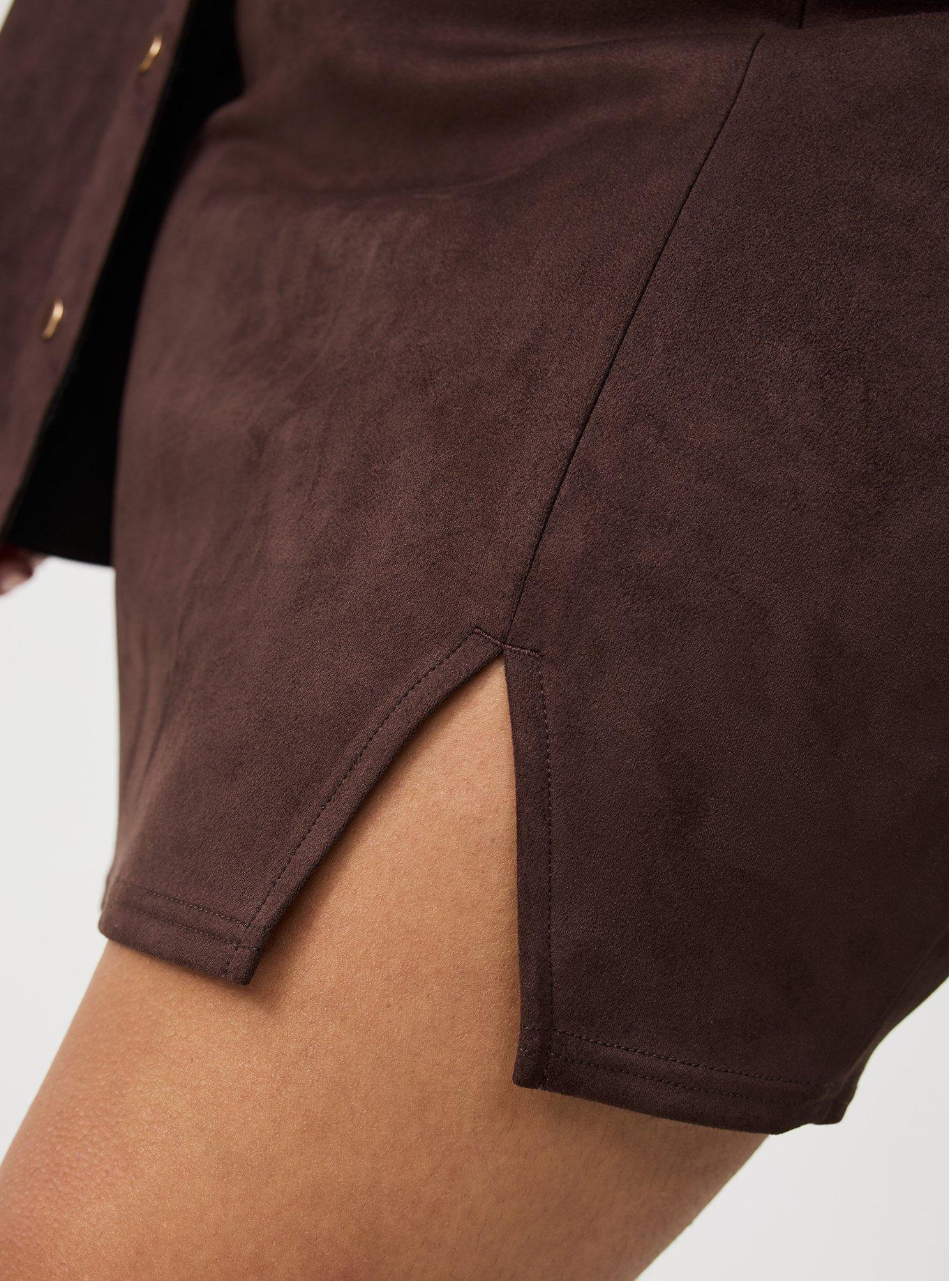 Faux Suede Side Slit Mini Skirt