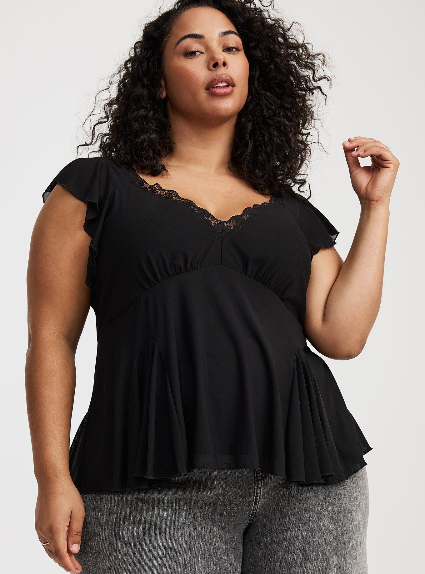 Flutter Sleeve Fit & Flare Mesh Top
