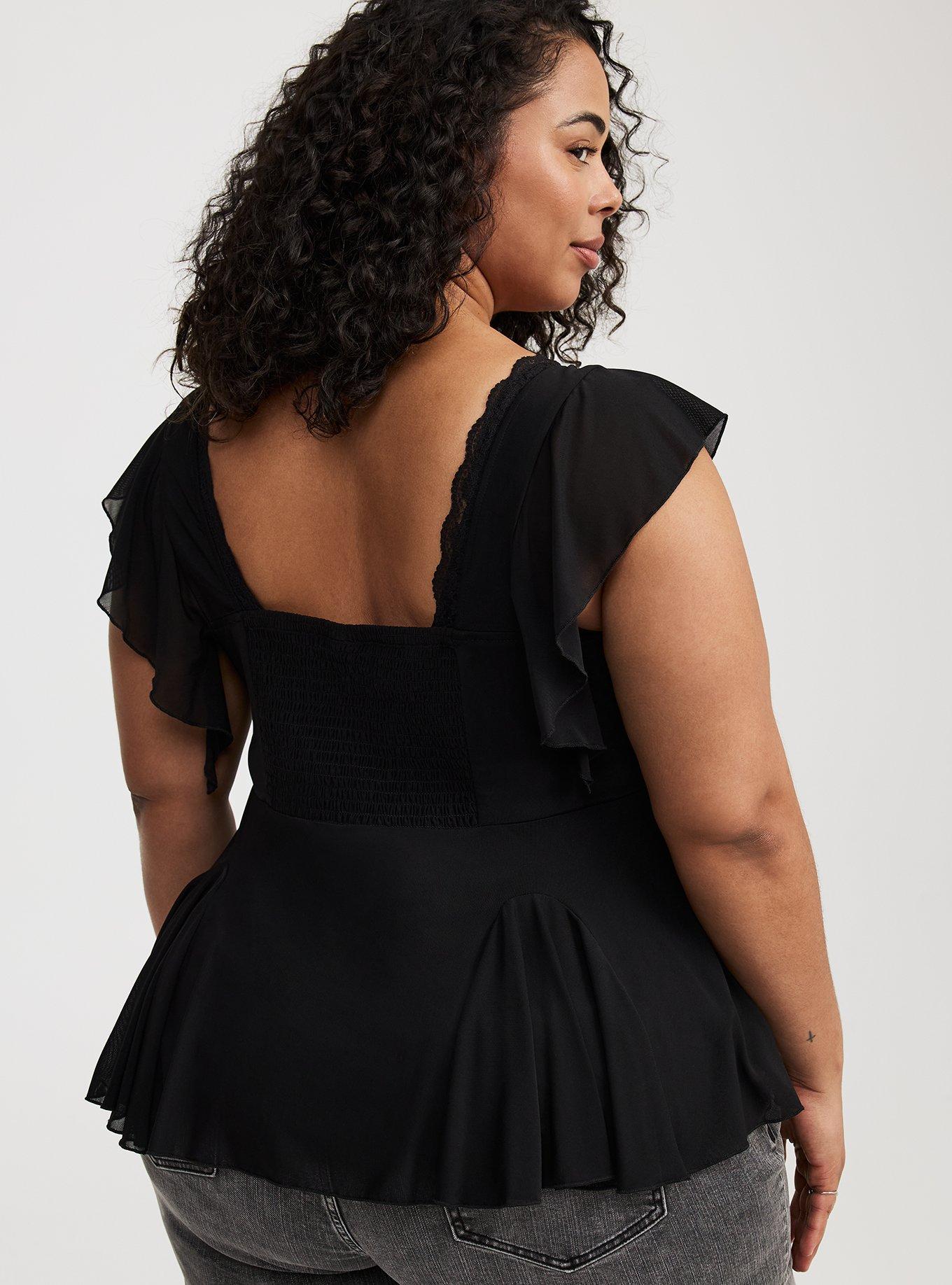 Flutter Sleeve Fit & Flare Mesh Top