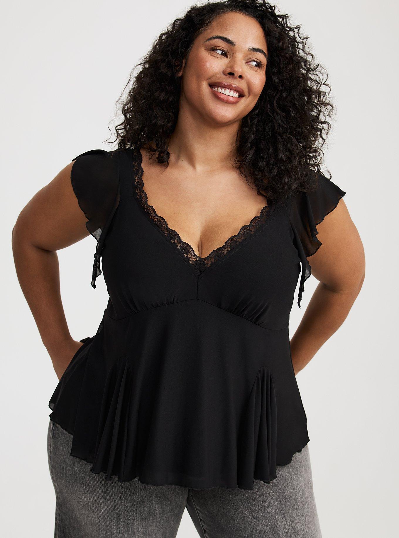 Flutter Sleeve Fit & Flare Mesh Top