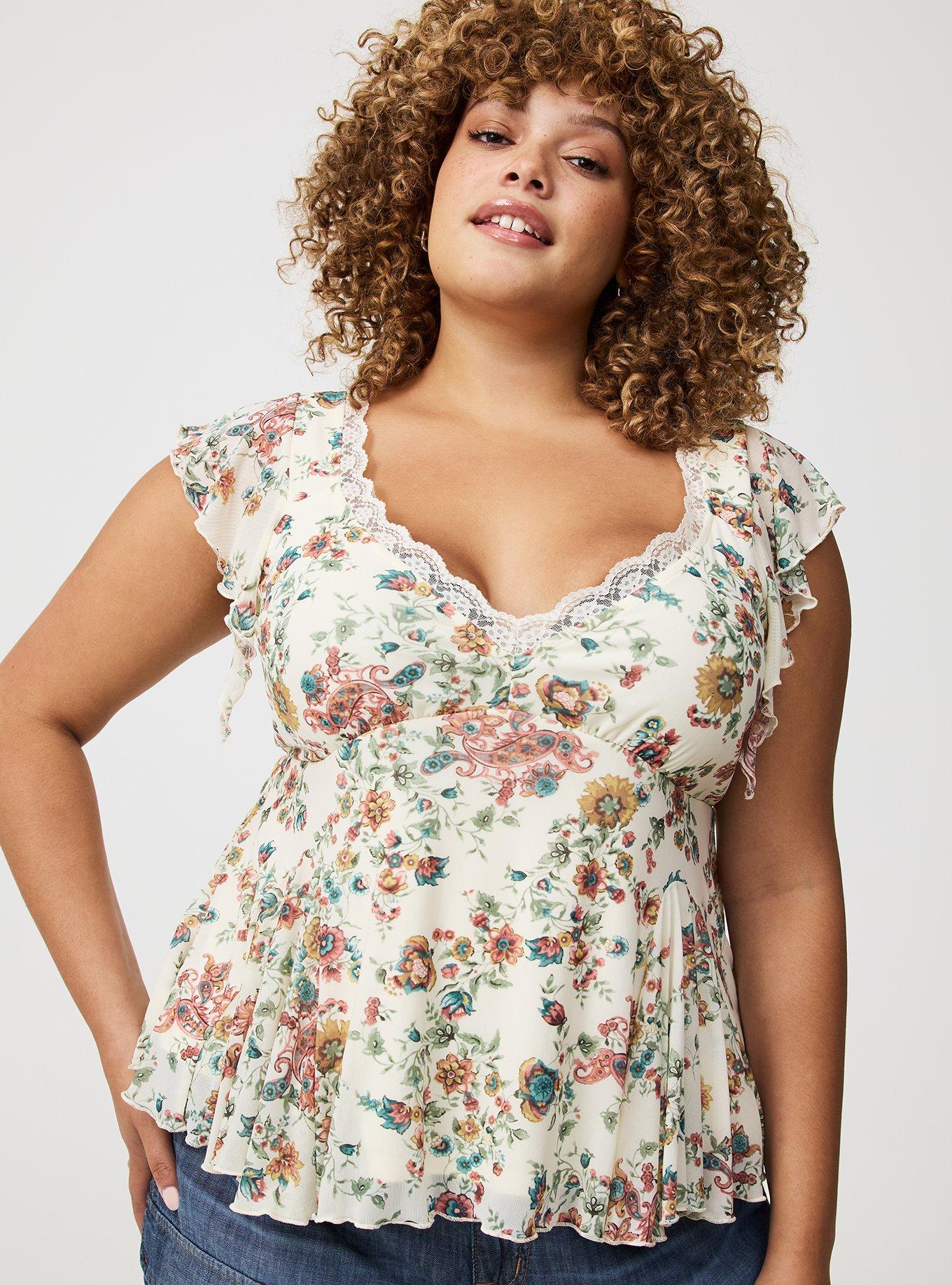 Flutter Sleeve Fit & Flare Mesh Top