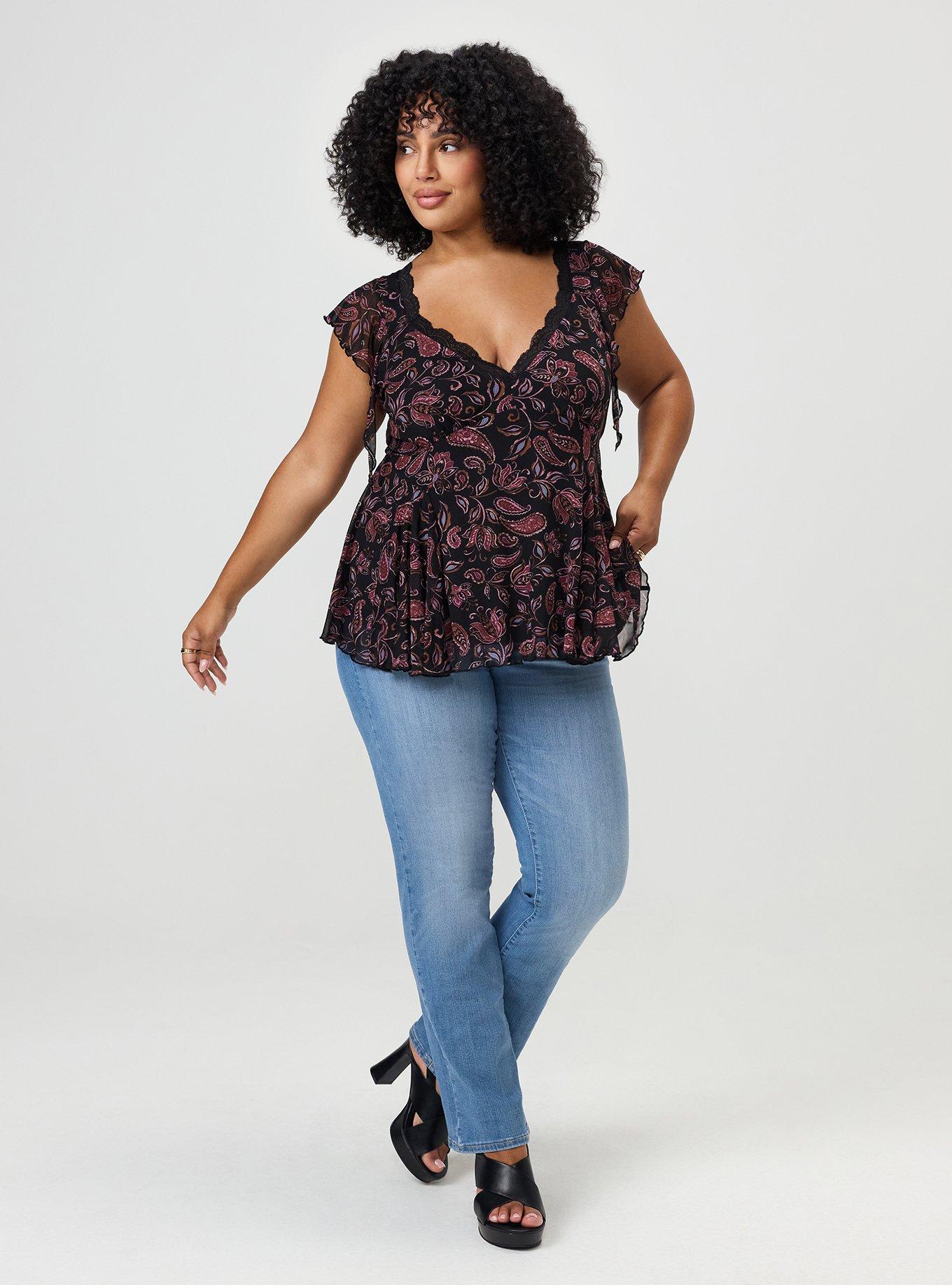 Flutter Sleeve Fit & Flare Mesh Top, YAYA PAISLEY MULTI, alternate