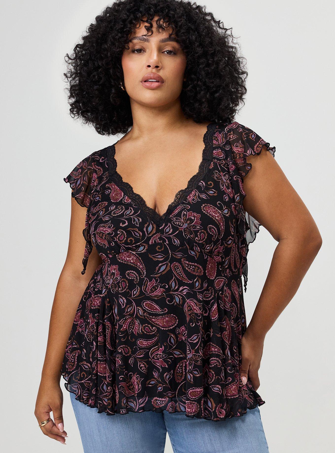 Flutter Sleeve Fit & Flare Mesh Top, YAYA PAISLEY MULTI, alternate