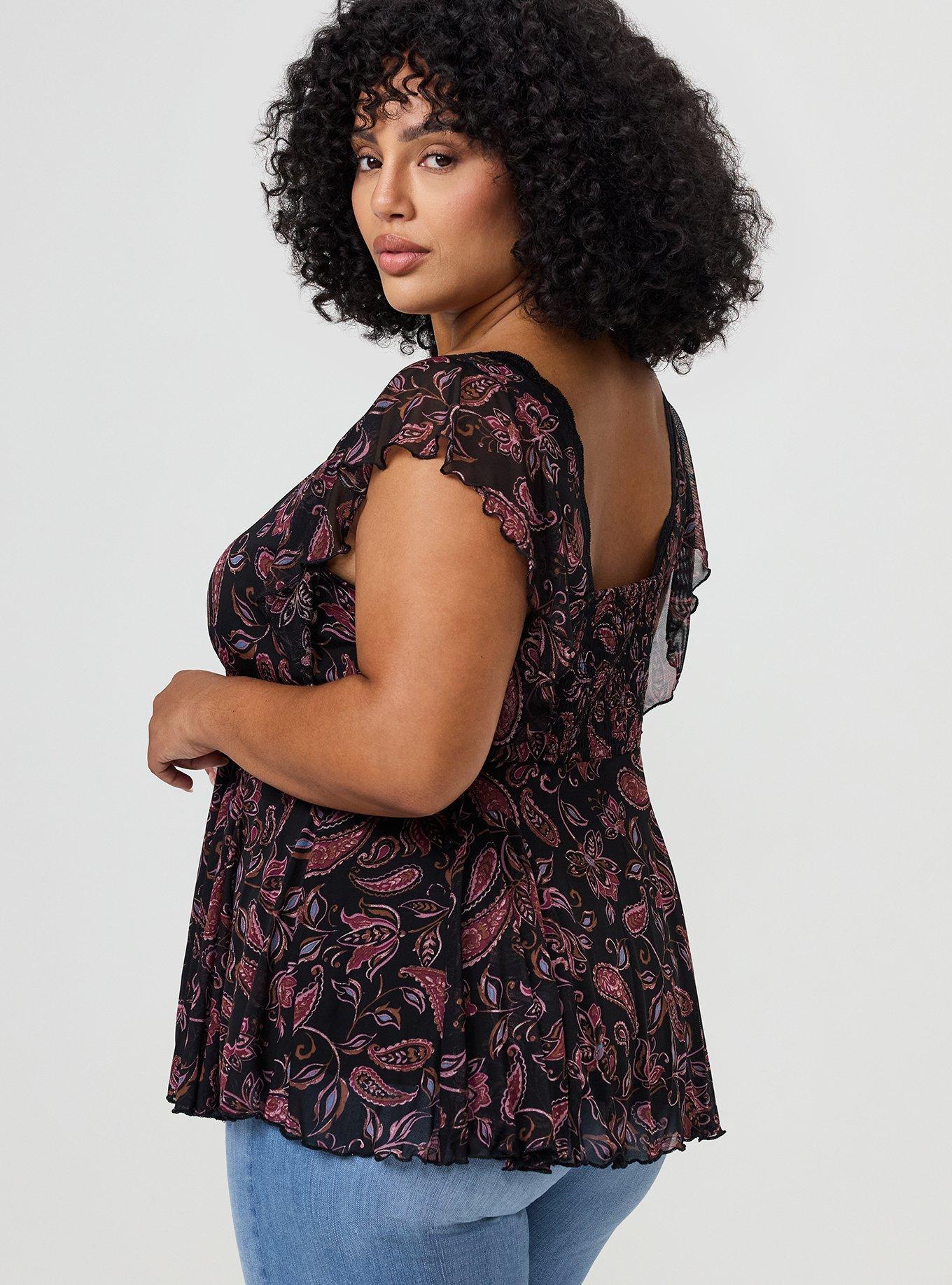 Flutter Sleeve Fit & Flare Mesh Top, YAYA PAISLEY MULTI, alternate