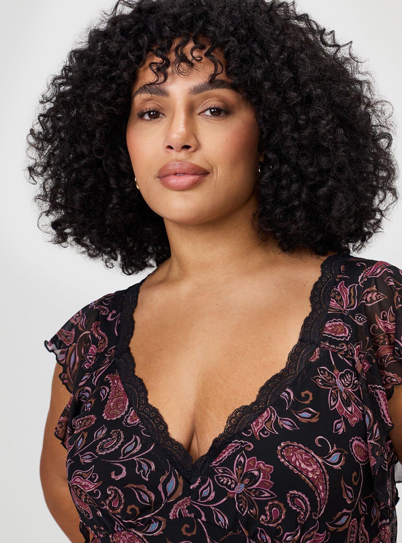 Flutter Sleeve Fit & Flare Mesh Top, YAYA PAISLEY MULTI, alternate