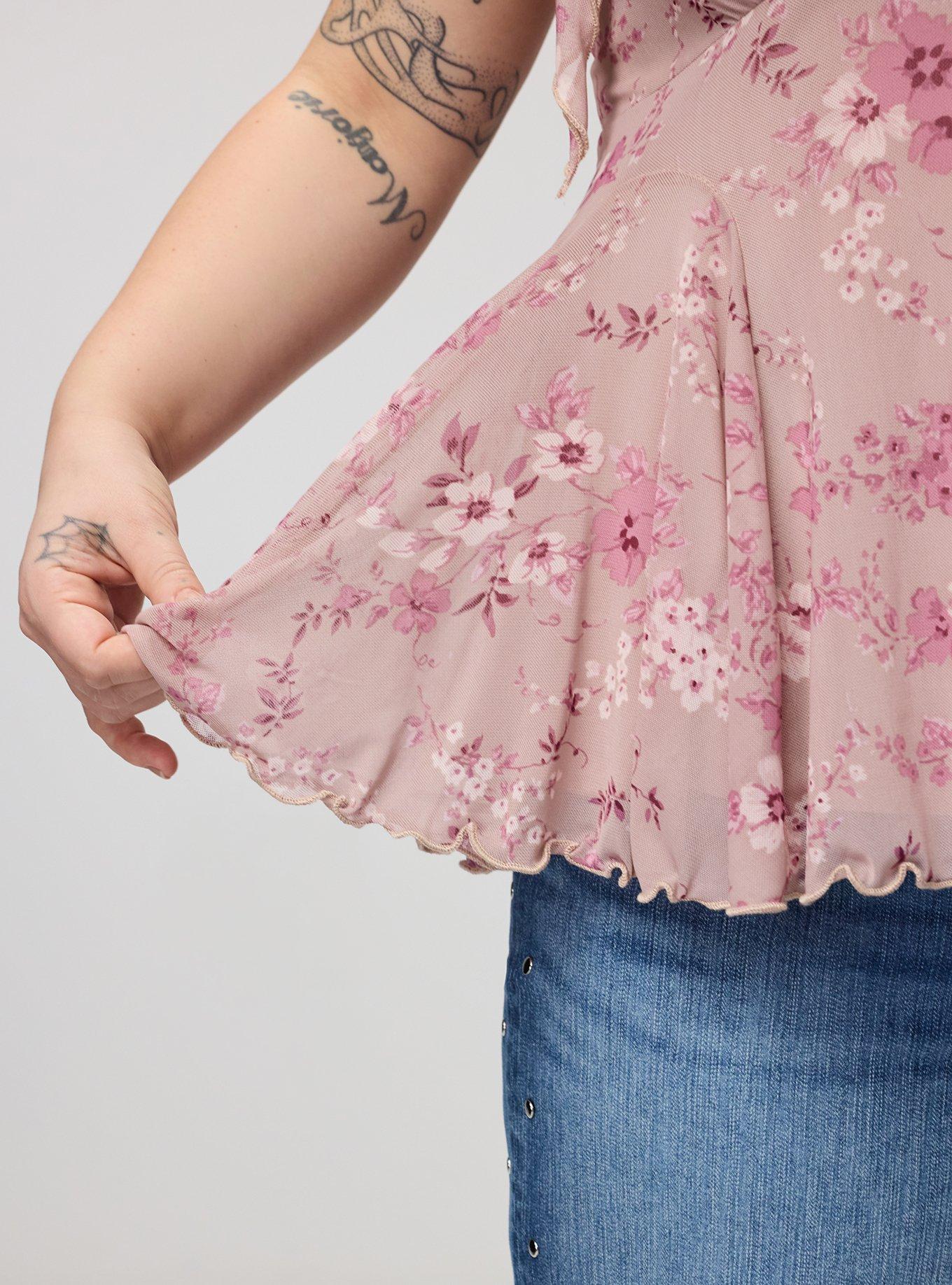 Flutter Sleeve Fit & Flare Mesh Top, GRACEY FLORAL PEACH, alternate