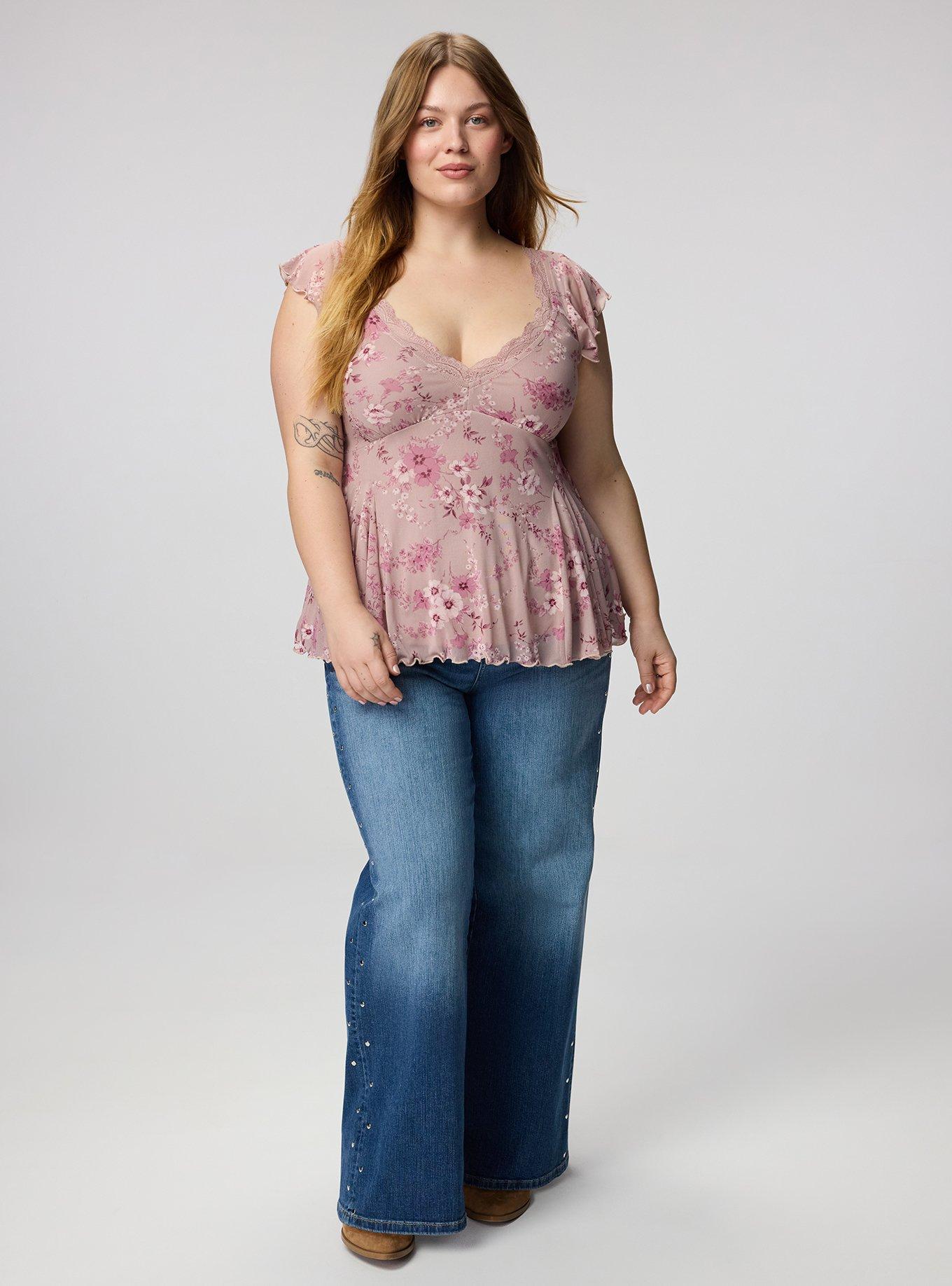 Flutter Sleeve Fit & Flare Mesh Top, GRACEY FLORAL PEACH, alternate