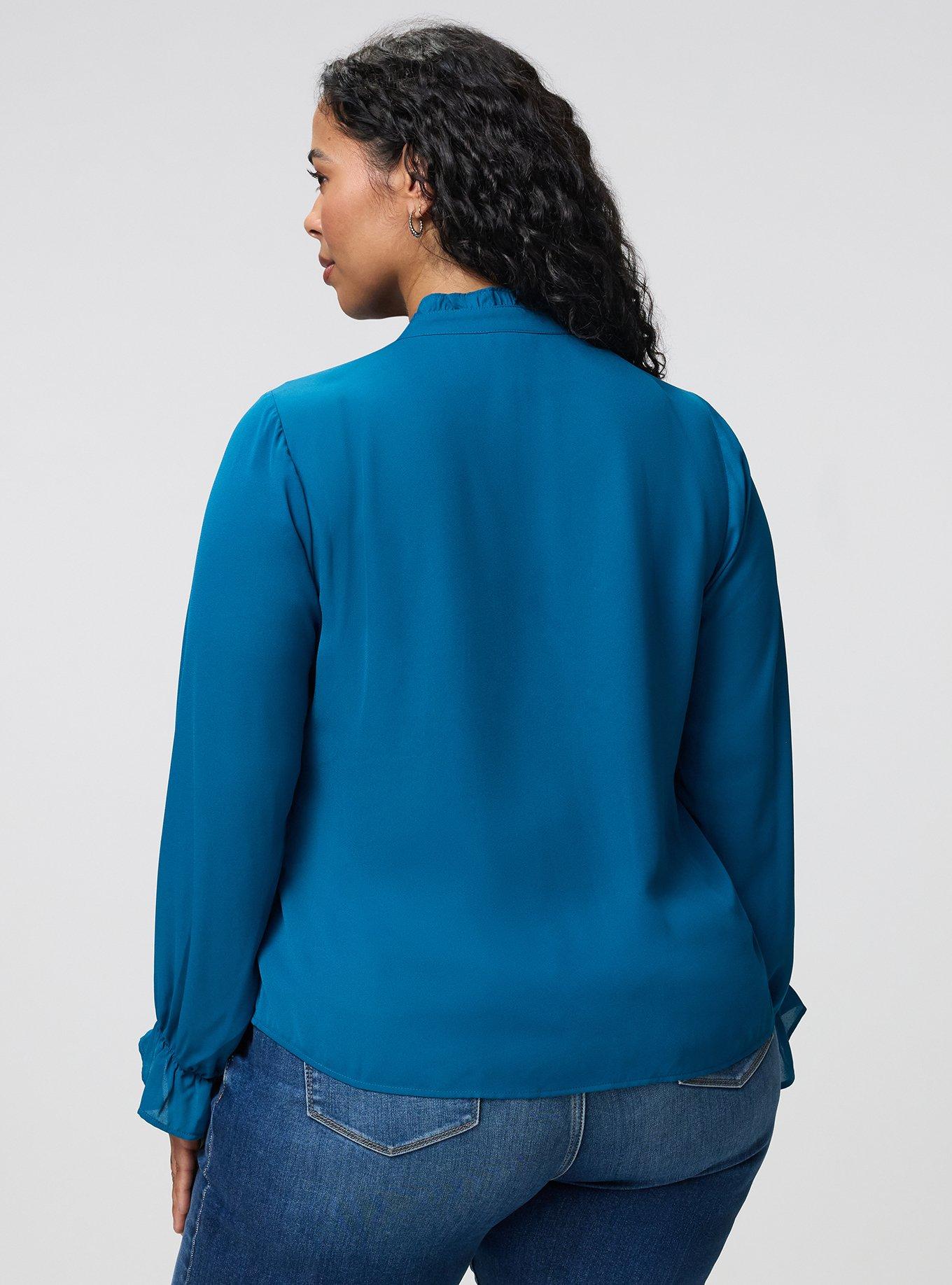 Plus Size Georgette Button-Up Blouse, MOROCCAN BLUE, alternate