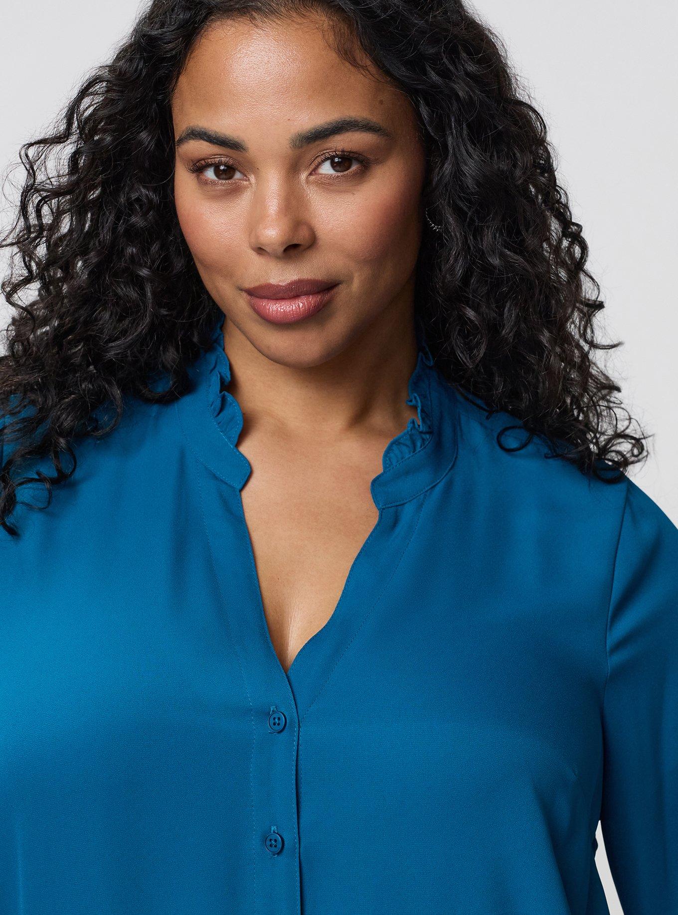 Plus Size Georgette Button-Up Blouse, MOROCCAN BLUE, alternate