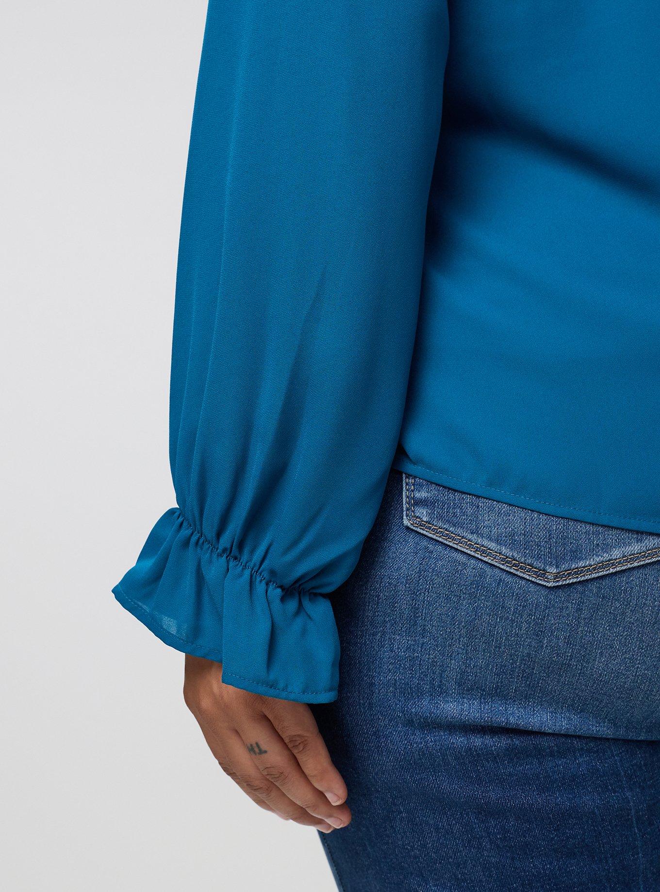 Plus Size Georgette Button-Up Blouse, MOROCCAN BLUE, alternate