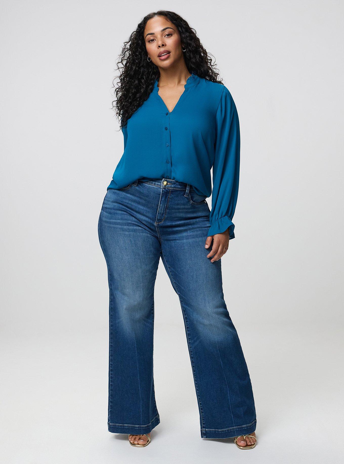 Plus Size Georgette Button-Up Blouse, MOROCCAN BLUE, alternate