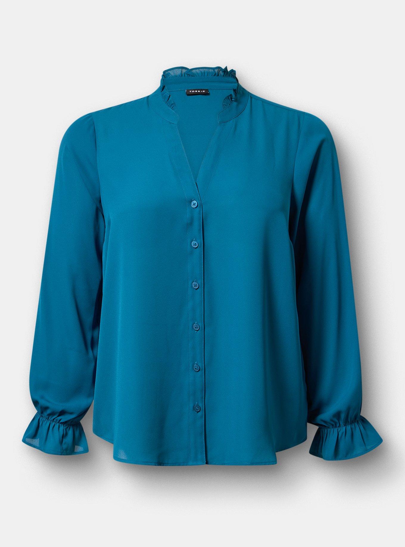Plus Size Georgette Button-Up Blouse, MOROCCAN BLUE, hi-res