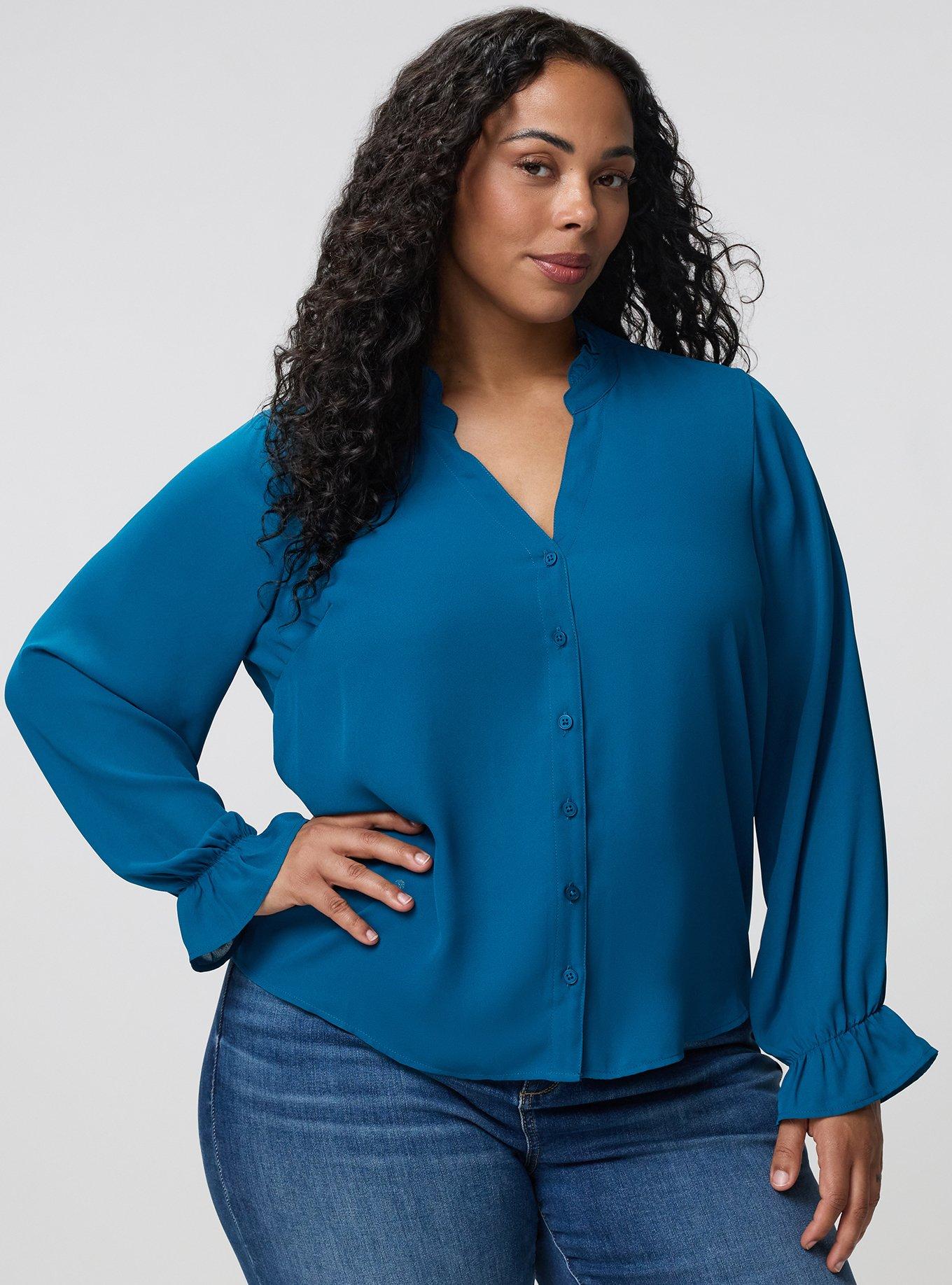 Plus Size Georgette Button-Up Blouse, MOROCCAN BLUE, hi-res